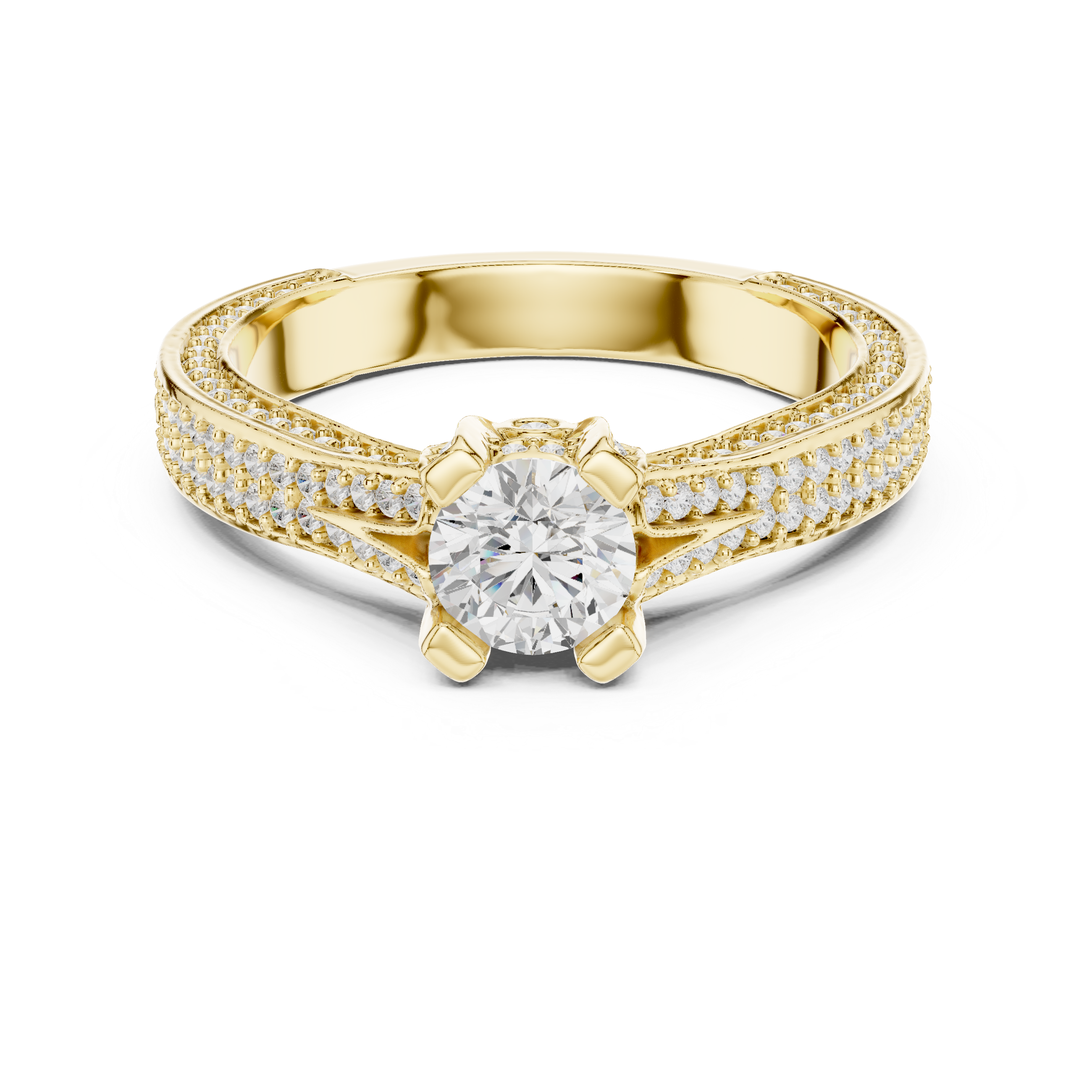 Exquisite Triple Row Pav? Diamond Engagement Ring with Round Center