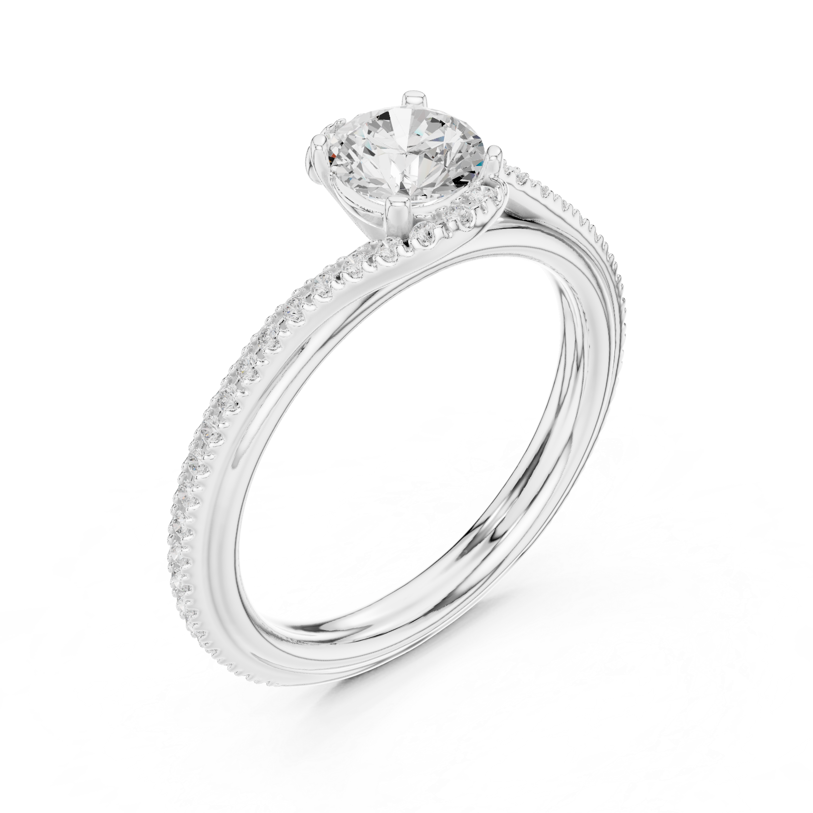 Timeless Diamond Engagement Ring with Pav?-Set Band and Classic Four-Prong Setting