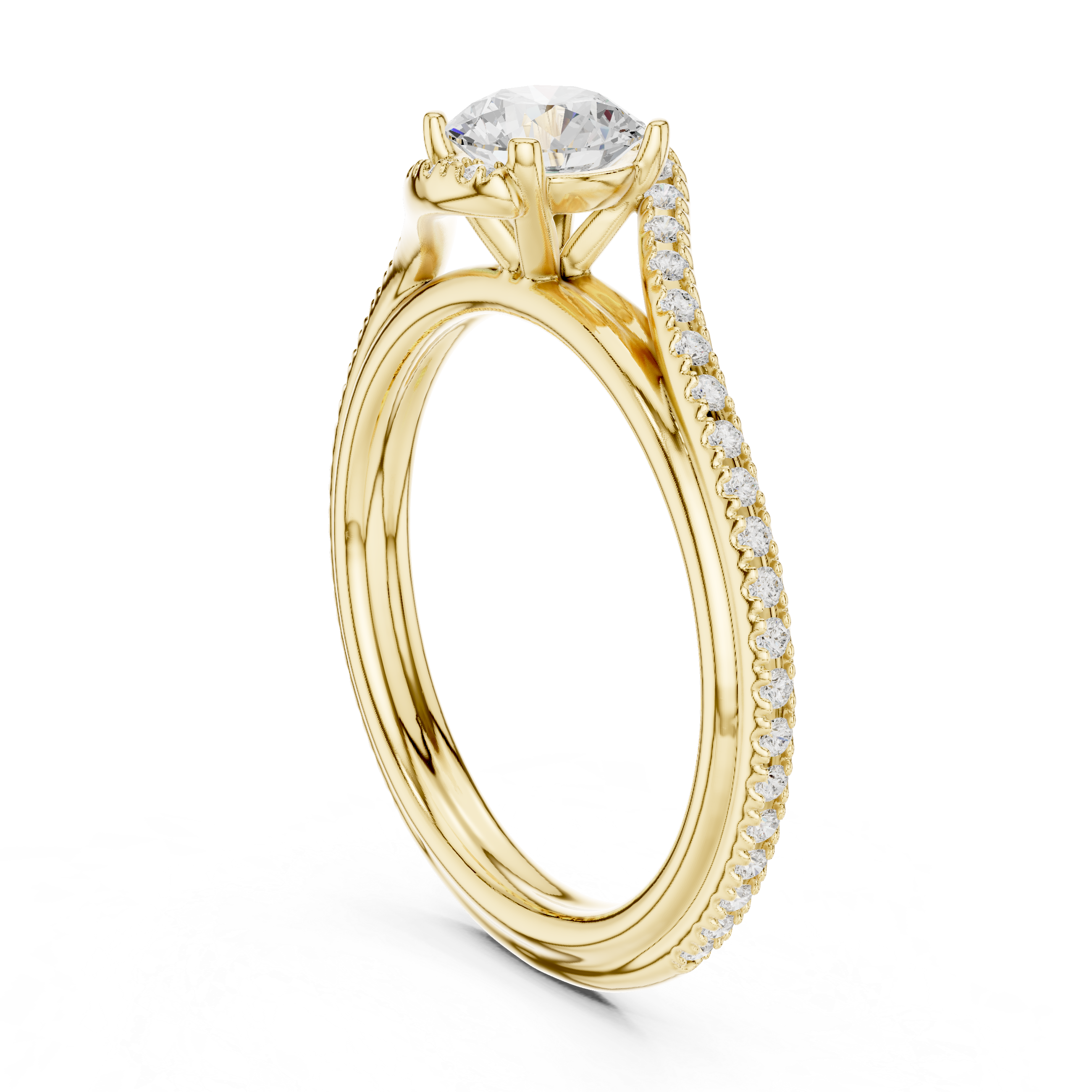 Timeless Diamond Engagement Ring with Pav?-Set Band and Classic Four-Prong Setting