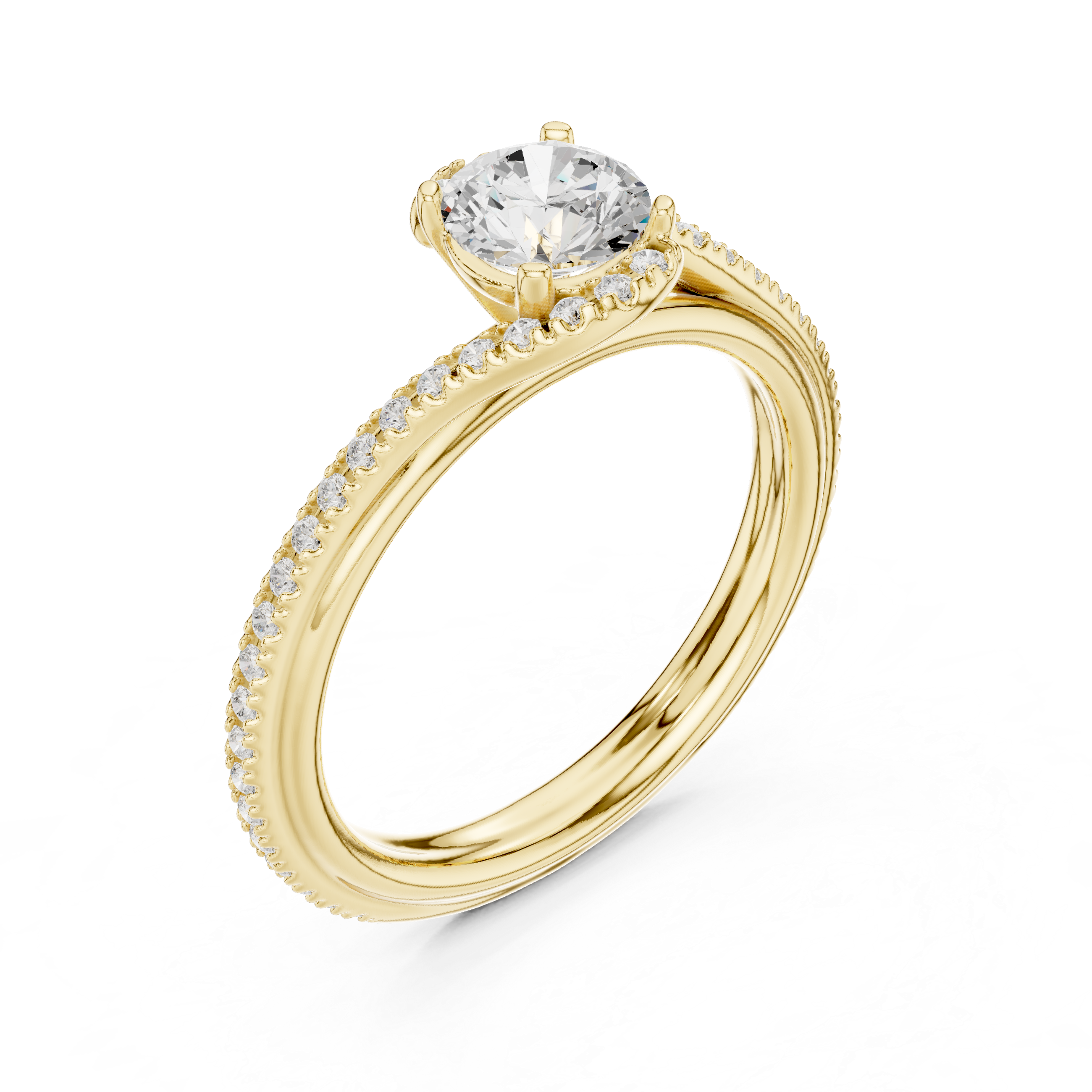 Timeless Diamond Engagement Ring with Pav?-Set Band and Classic Four-Prong Setting
