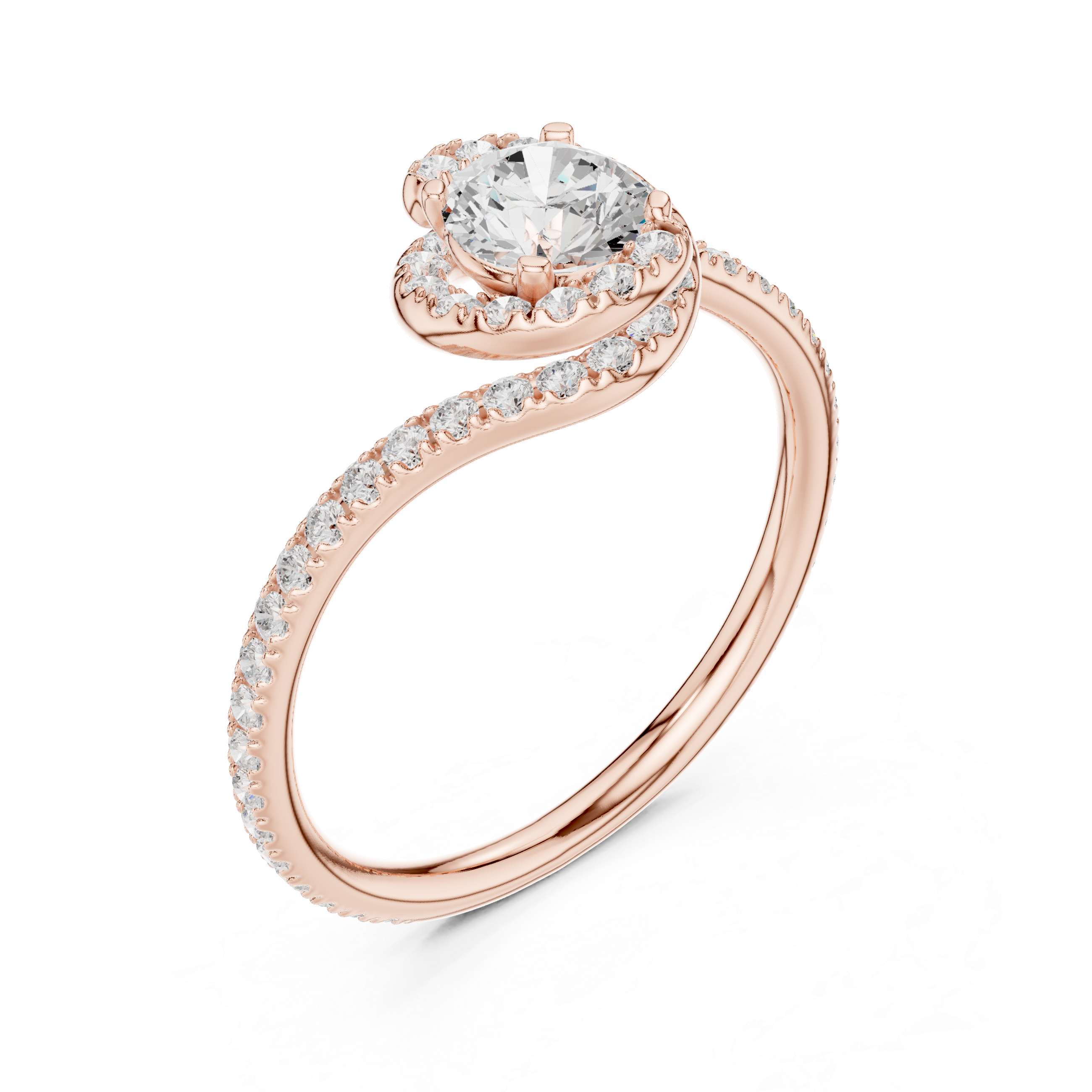 Delicate Halo Diamond Engagement Ring with Pav?-Set Band and Round Center Stone