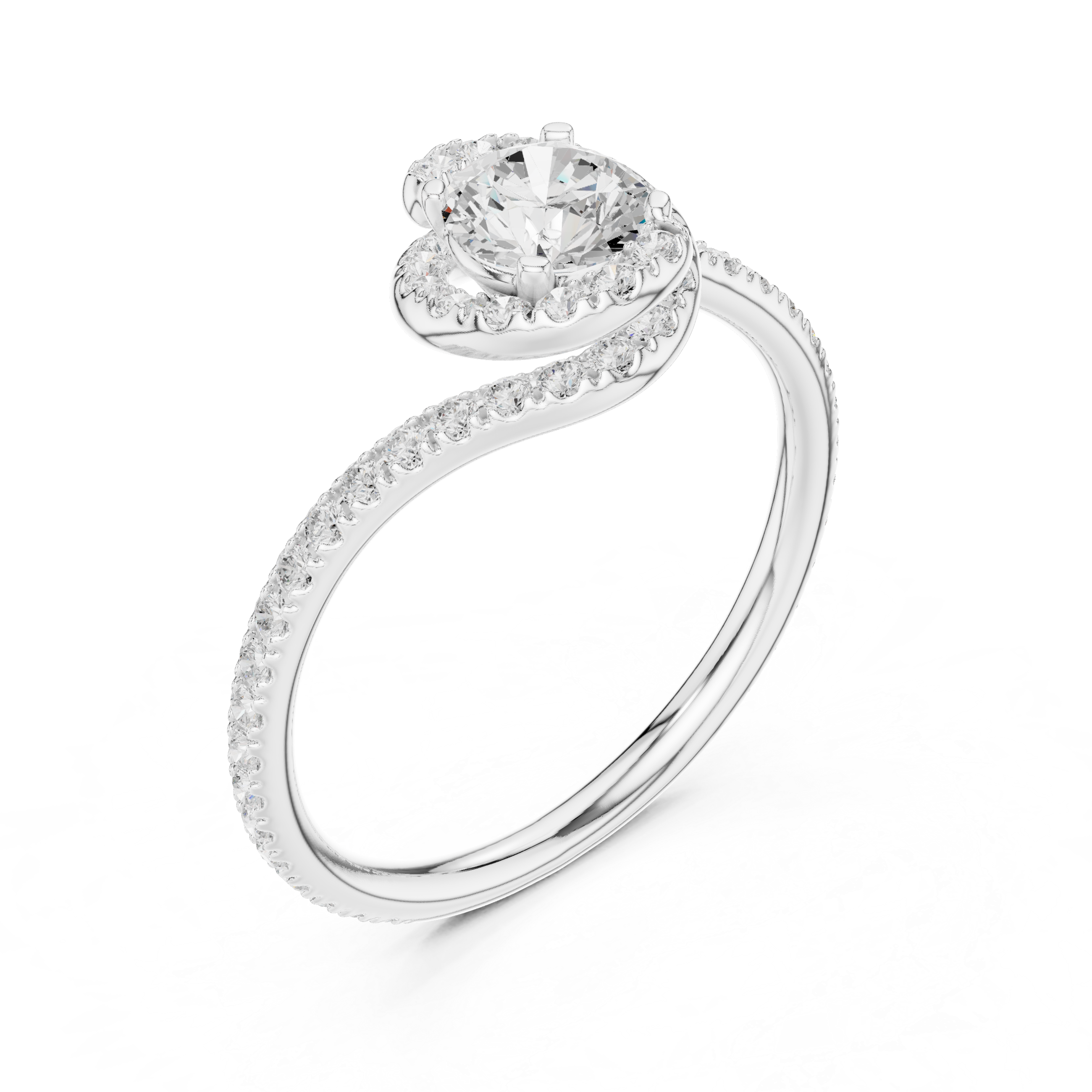 Delicate Halo Diamond Engagement Ring with Pav?-Set Band and Round Center Stone
