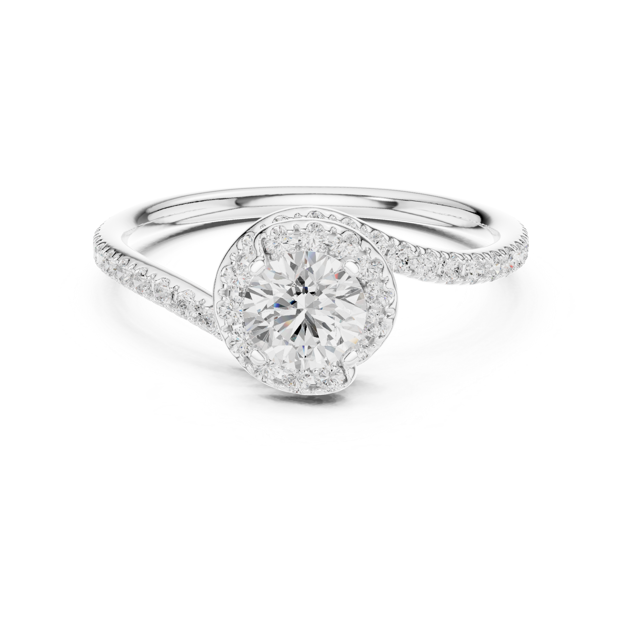 Delicate Halo Diamond Engagement Ring with Pav?-Set Band and Round Center Stone