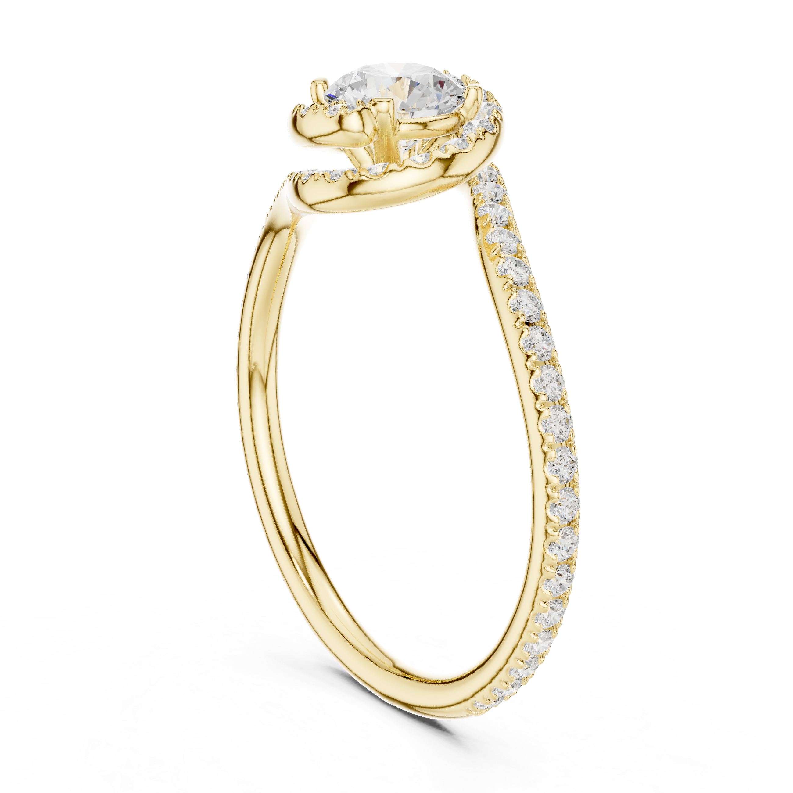 Delicate Halo Diamond Engagement Ring with Pav?-Set Band and Round Center Stone