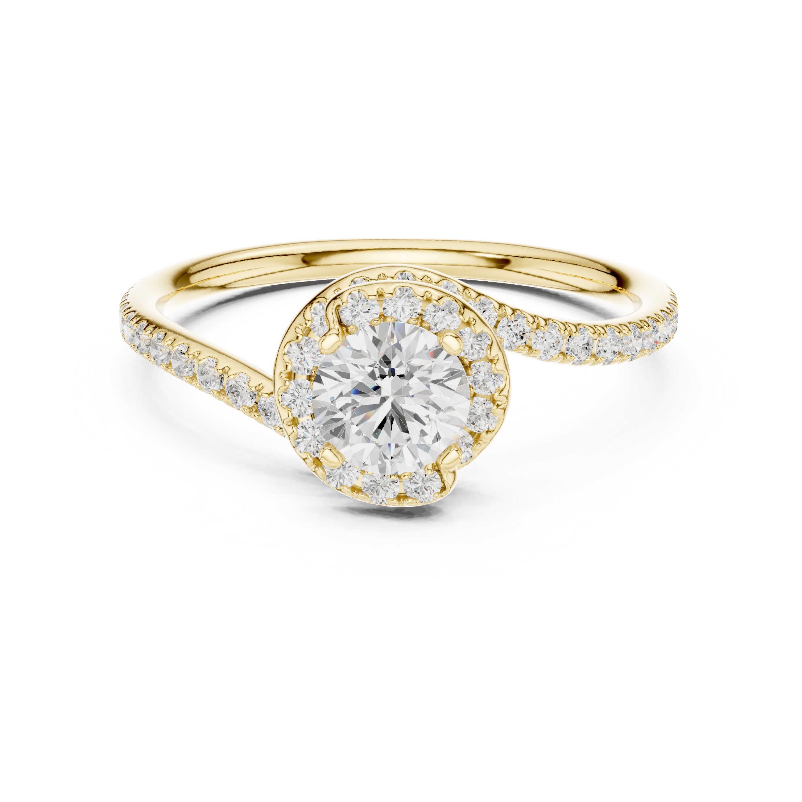 Delicate Halo Diamond Engagement Ring with Pav?-Set Band and Round Center Stone