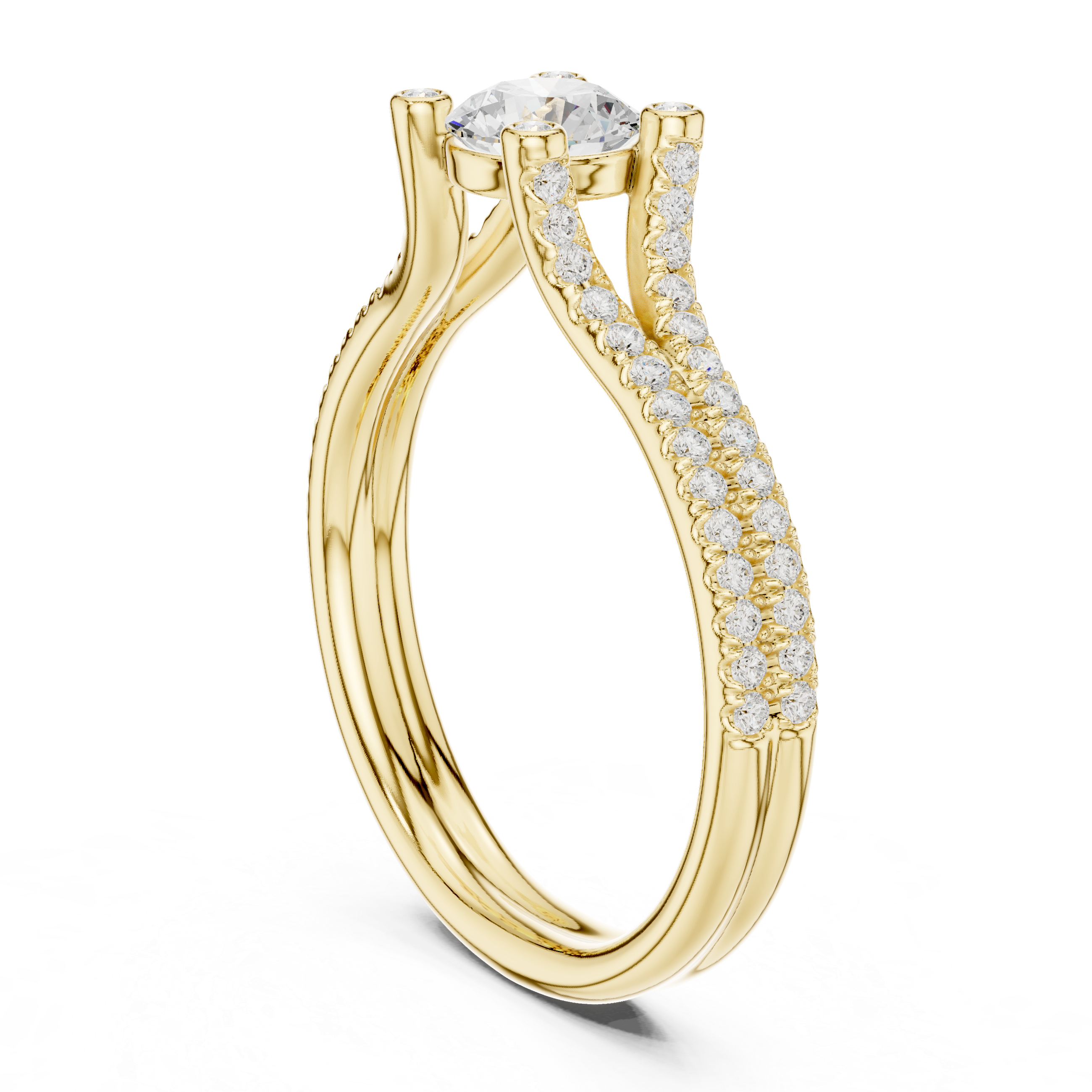 Diamond Engagement Ring with Double Pav? Bands and Round Center Stone