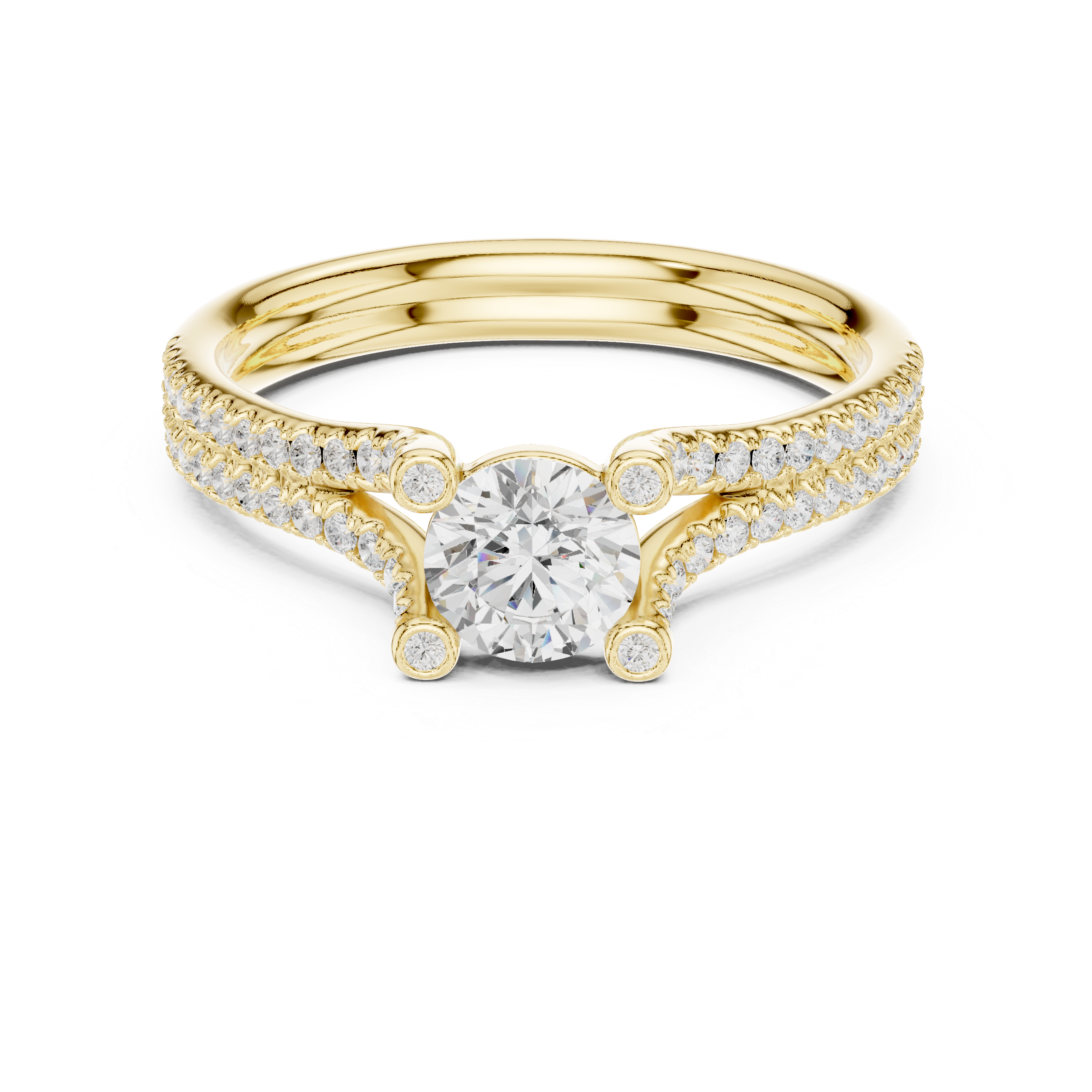 Diamond Engagement Ring with Double Pav? Bands and Round Center Stone