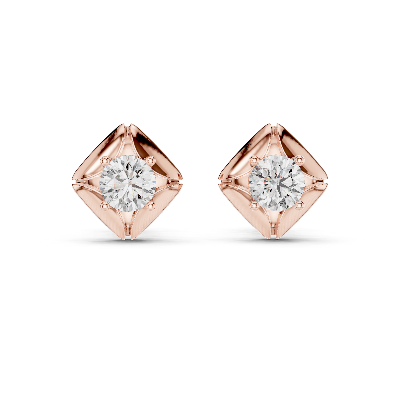 Rose Gold Diamond Stud Earrings with Geometric Setting