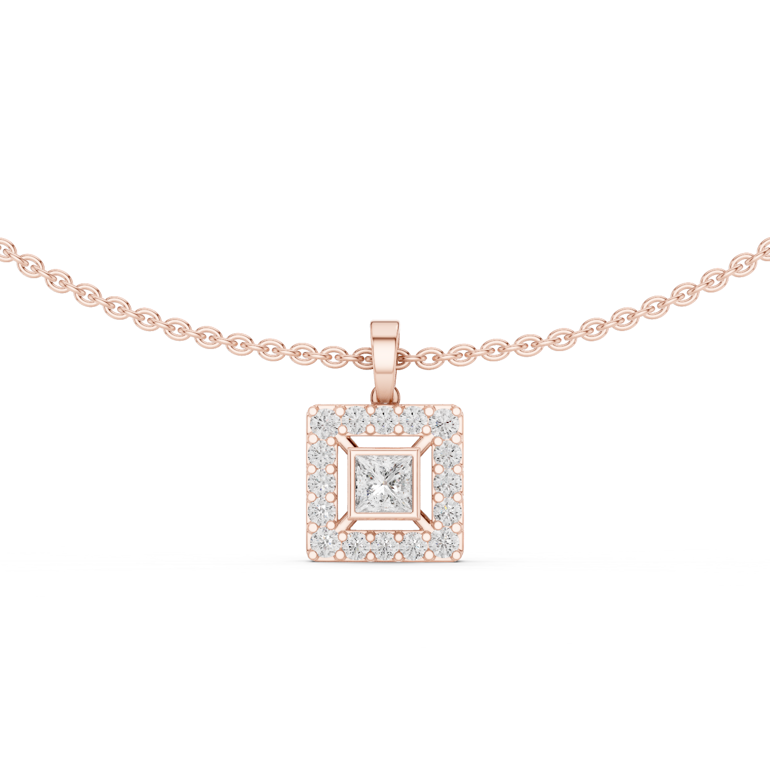 Classic Princess-Cut Stone with Rose Gold Halo Design