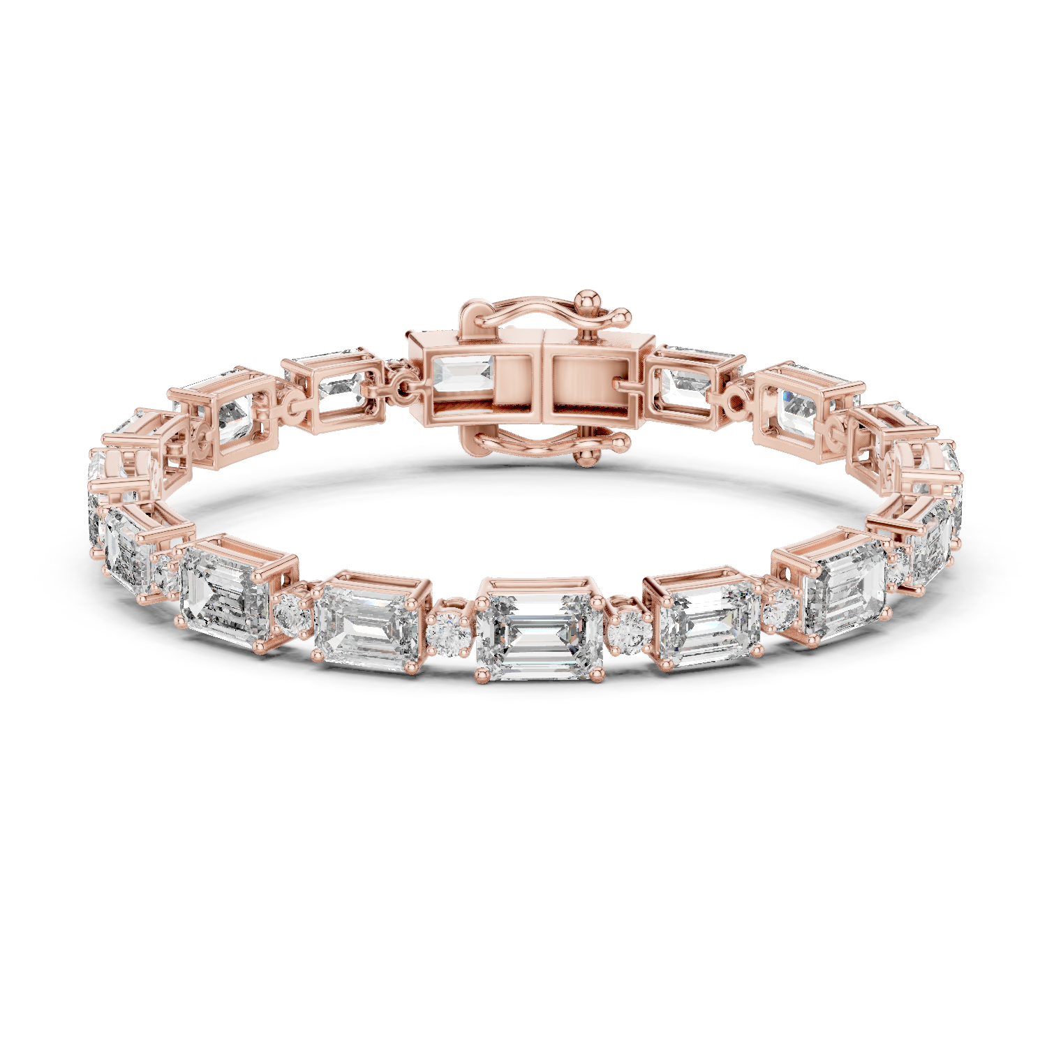 Bracelet with Emerald-Cut and Round Brilliant Diamonds in Elegant Design