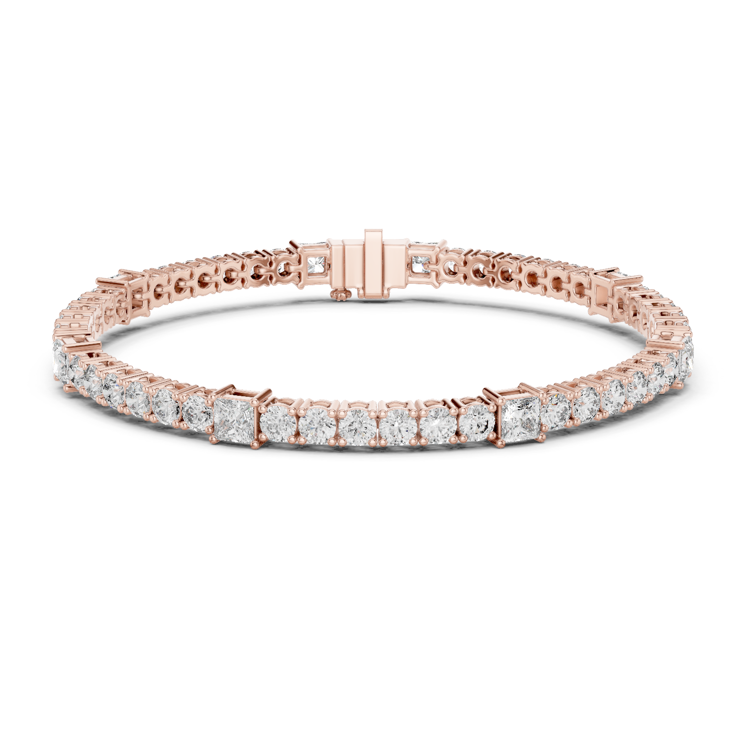 Alternating Princess and Round Diamond Tennis Bracelet