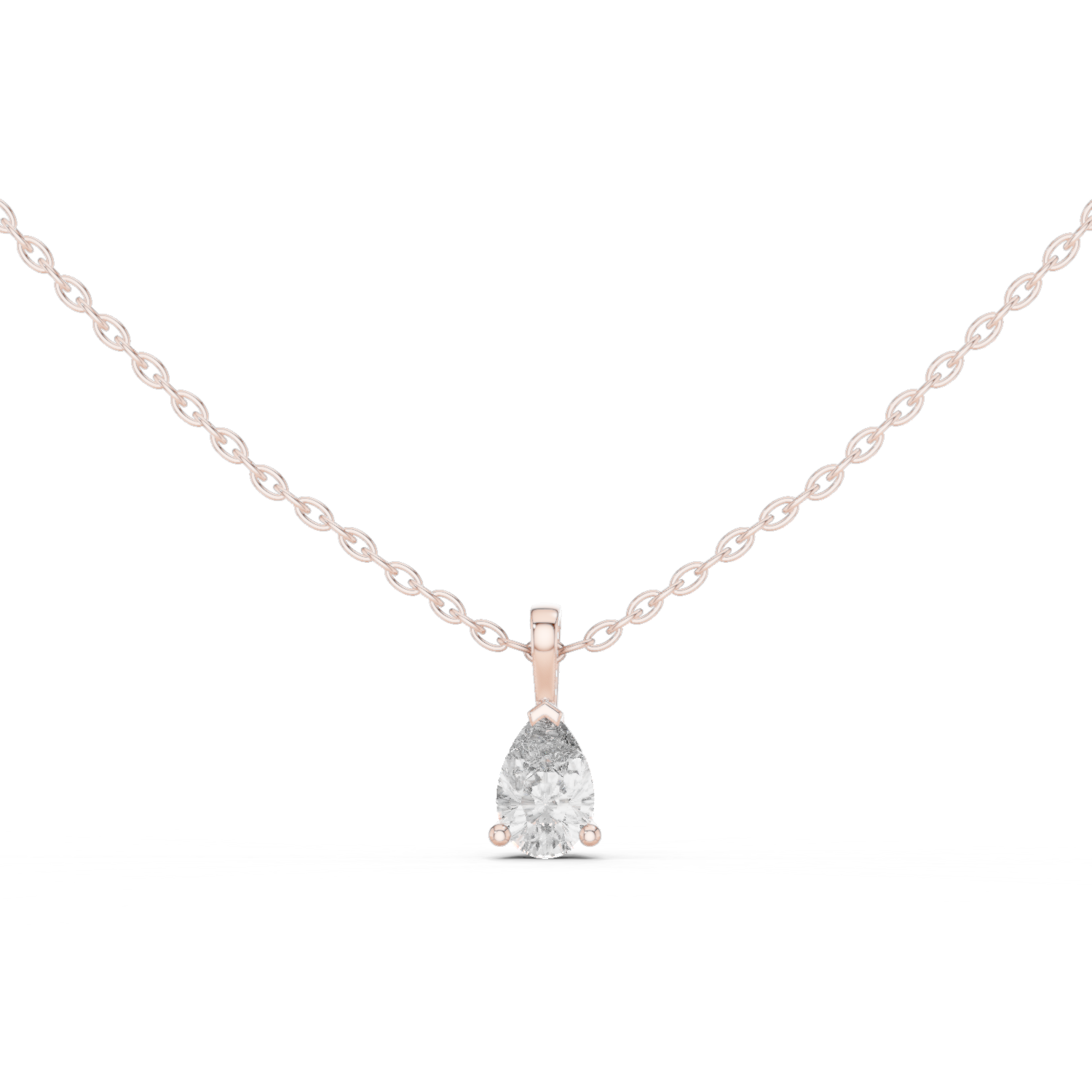 pear-shaped diamond pendant with a sleek, modern bail and three-prong setting.