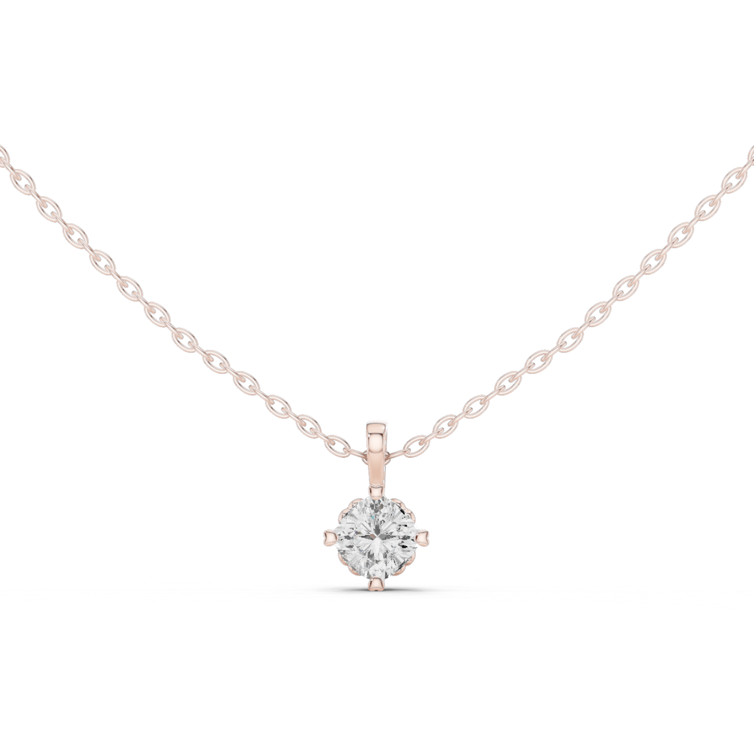 round brilliant-cut diamond solitaire pendant in a six-prong setting.