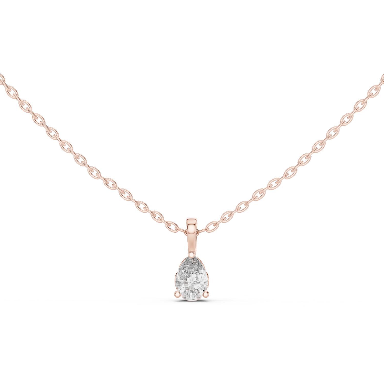 Exquisite pear-shaped diamond pendant with a refined three-prong setting and polished bail.