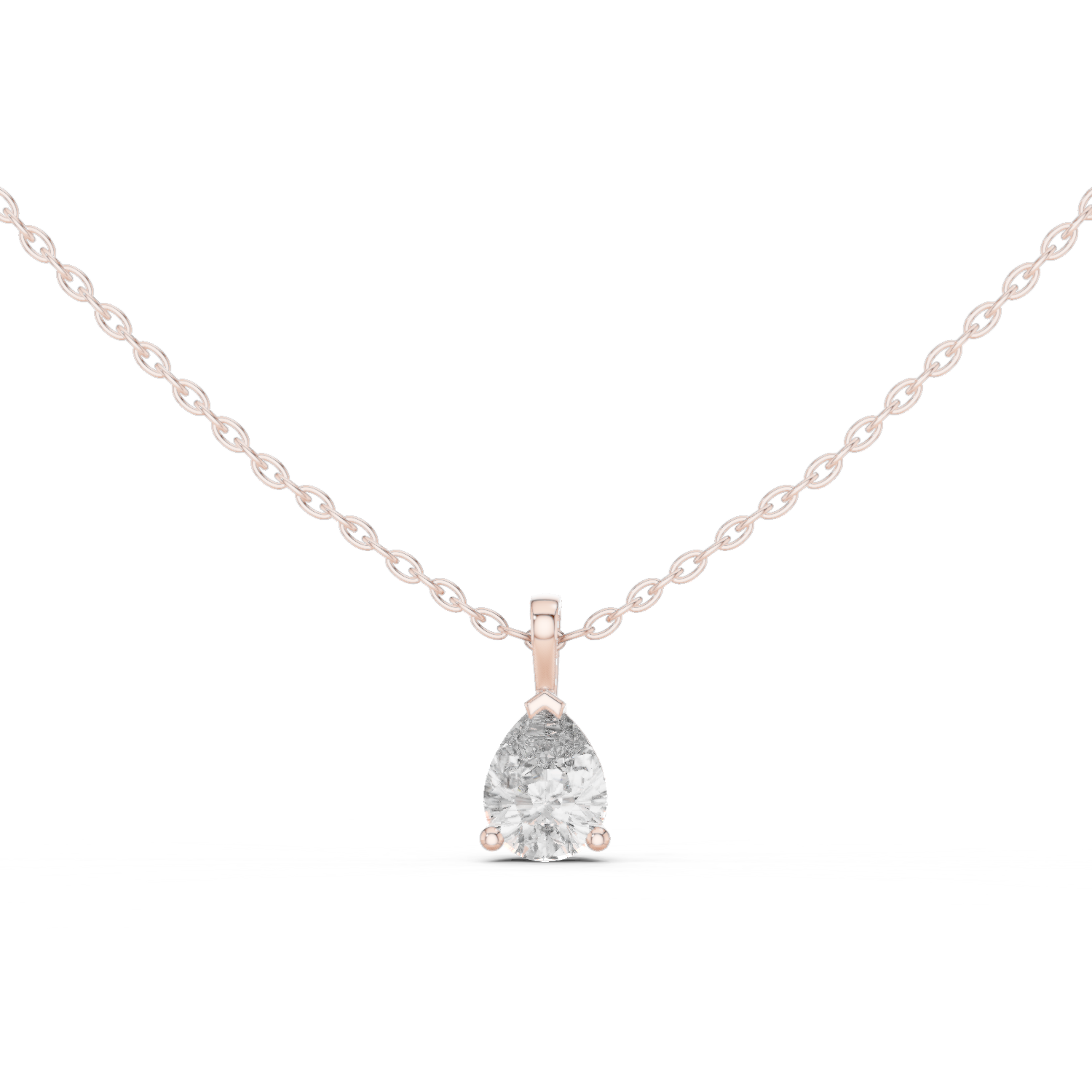 Pear-shaped diamond solitaire pendant in a three-prong setting.