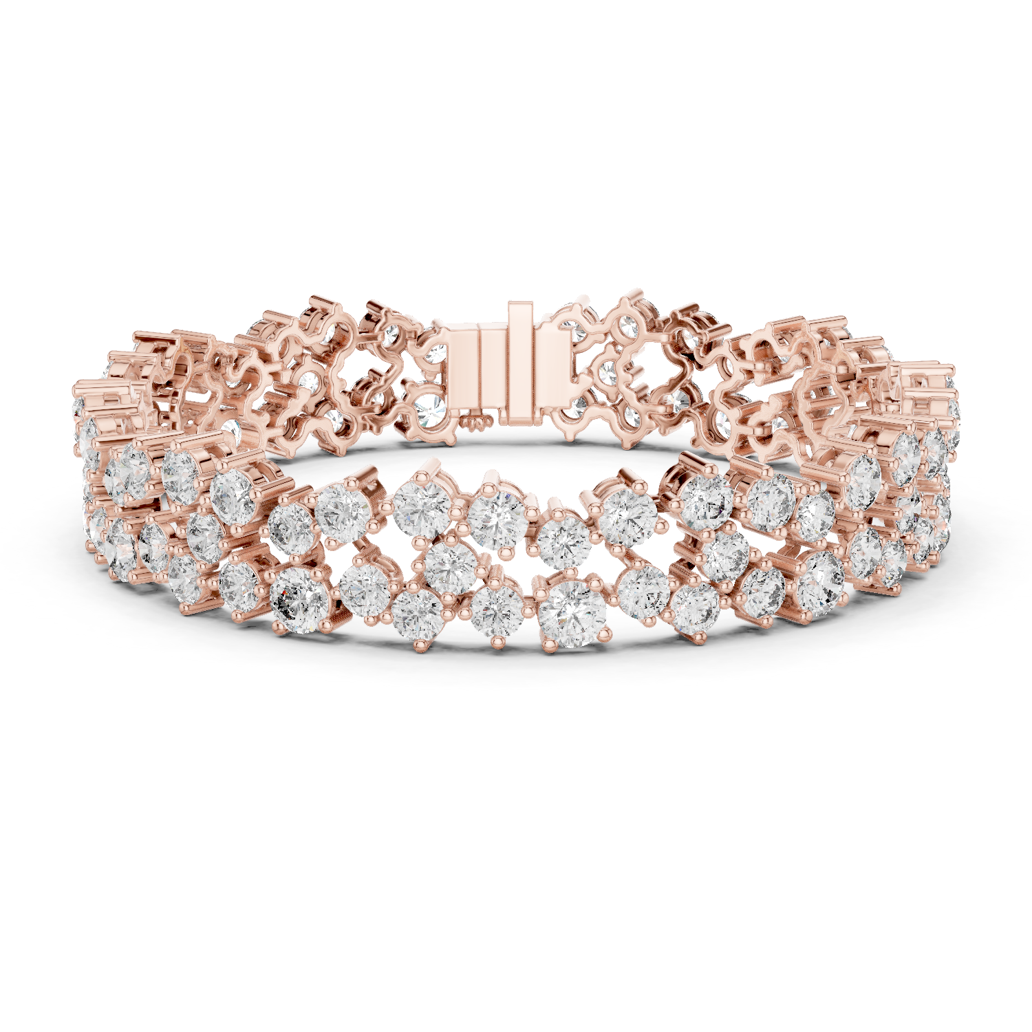 Double Row Cluster Diamond Tennis Bracelet