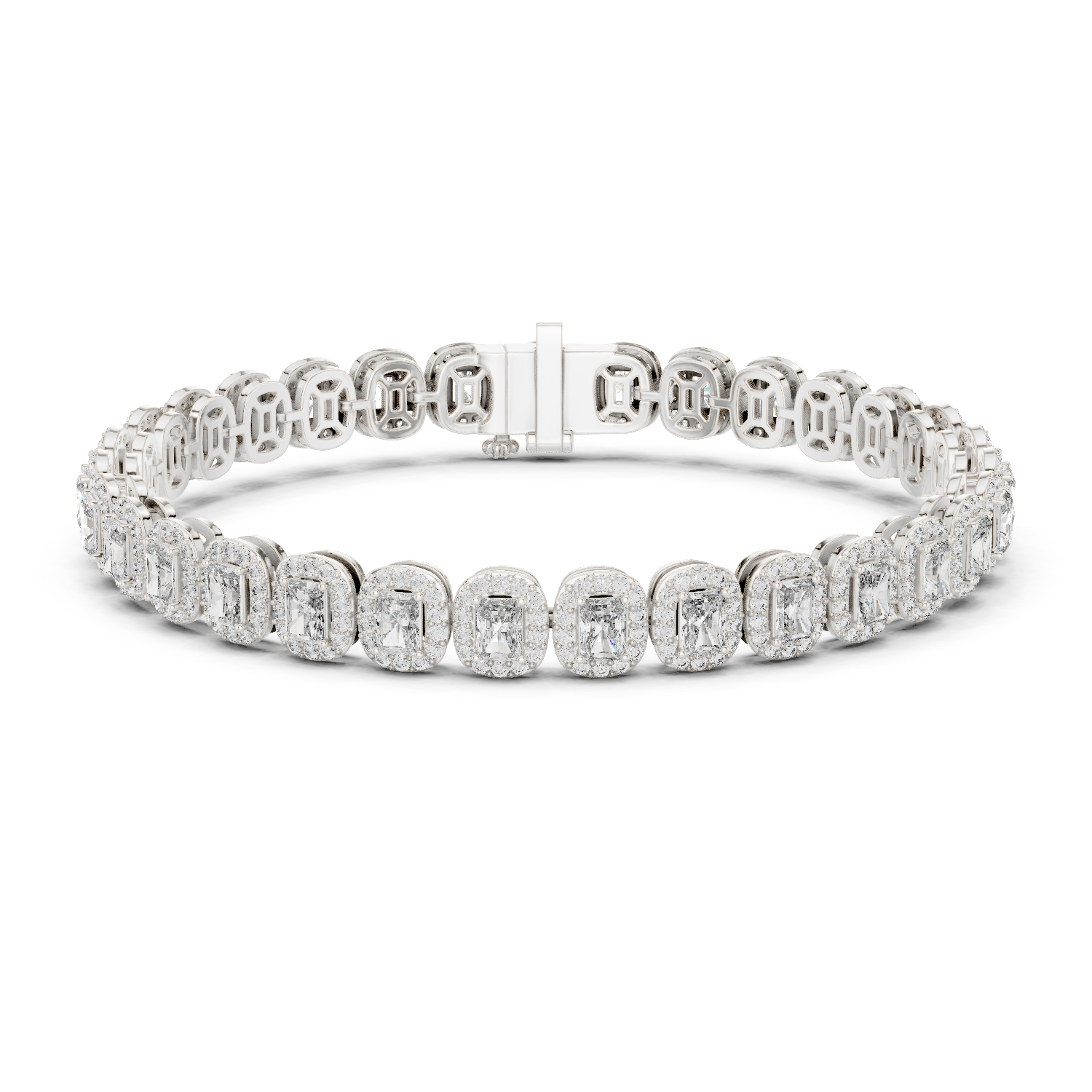 Emerald-Cut Diamond Halo Tennis Bracelet