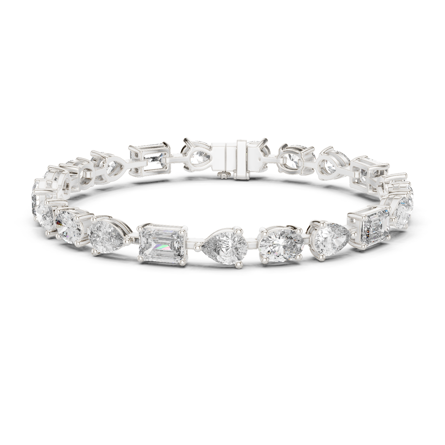 Bracelet with Mixed Cut Diamonds Including Pear, Oval, and Emerald Shapes