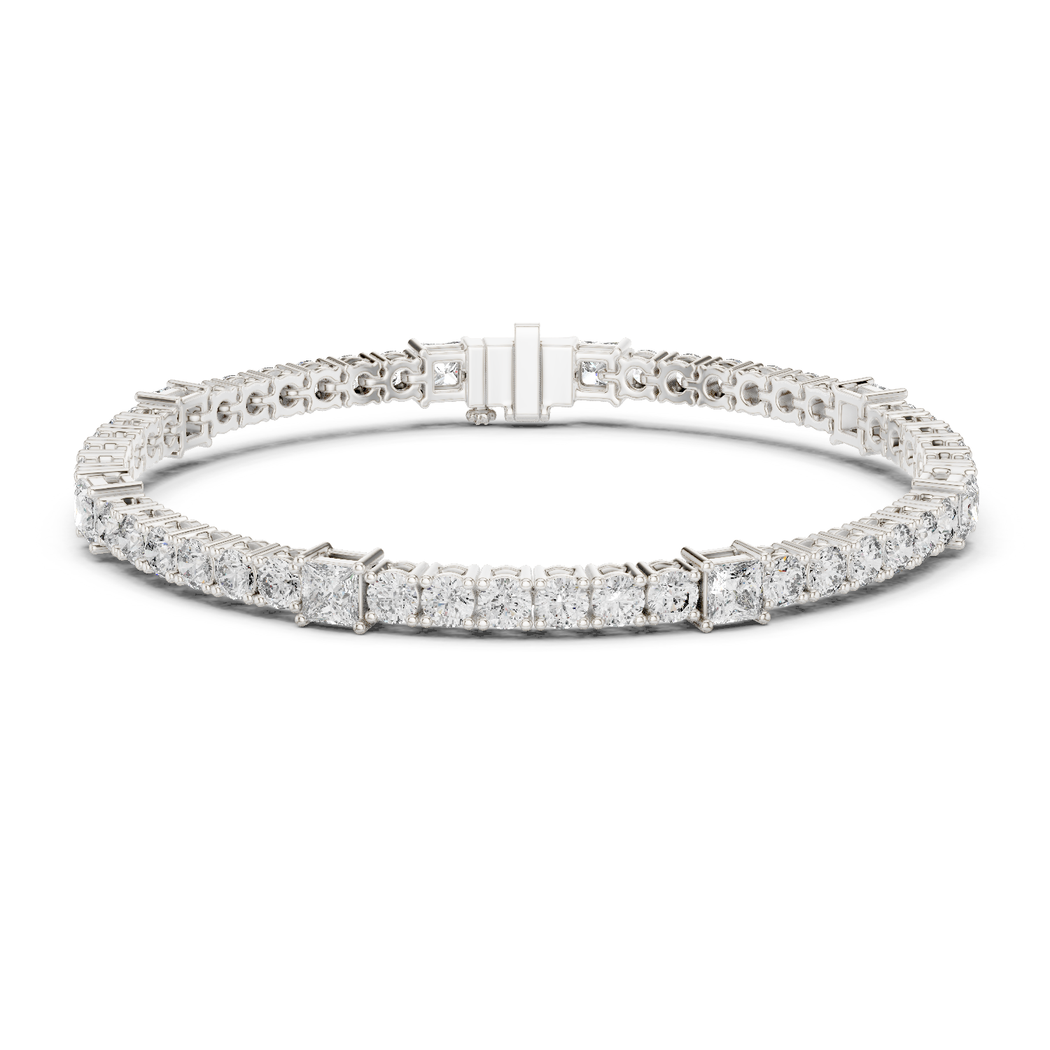 Alternating Princess and Round Diamond Tennis Bracelet