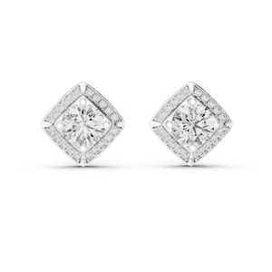 Halo Princess Cushion Diamond Studs in Rose Gold