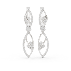 Elegant Rose Gold Diamond Leaf Drop Earrings