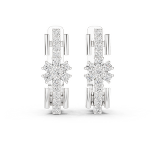 Rose Gold Diamond Floral Cluster Hoop Earrings