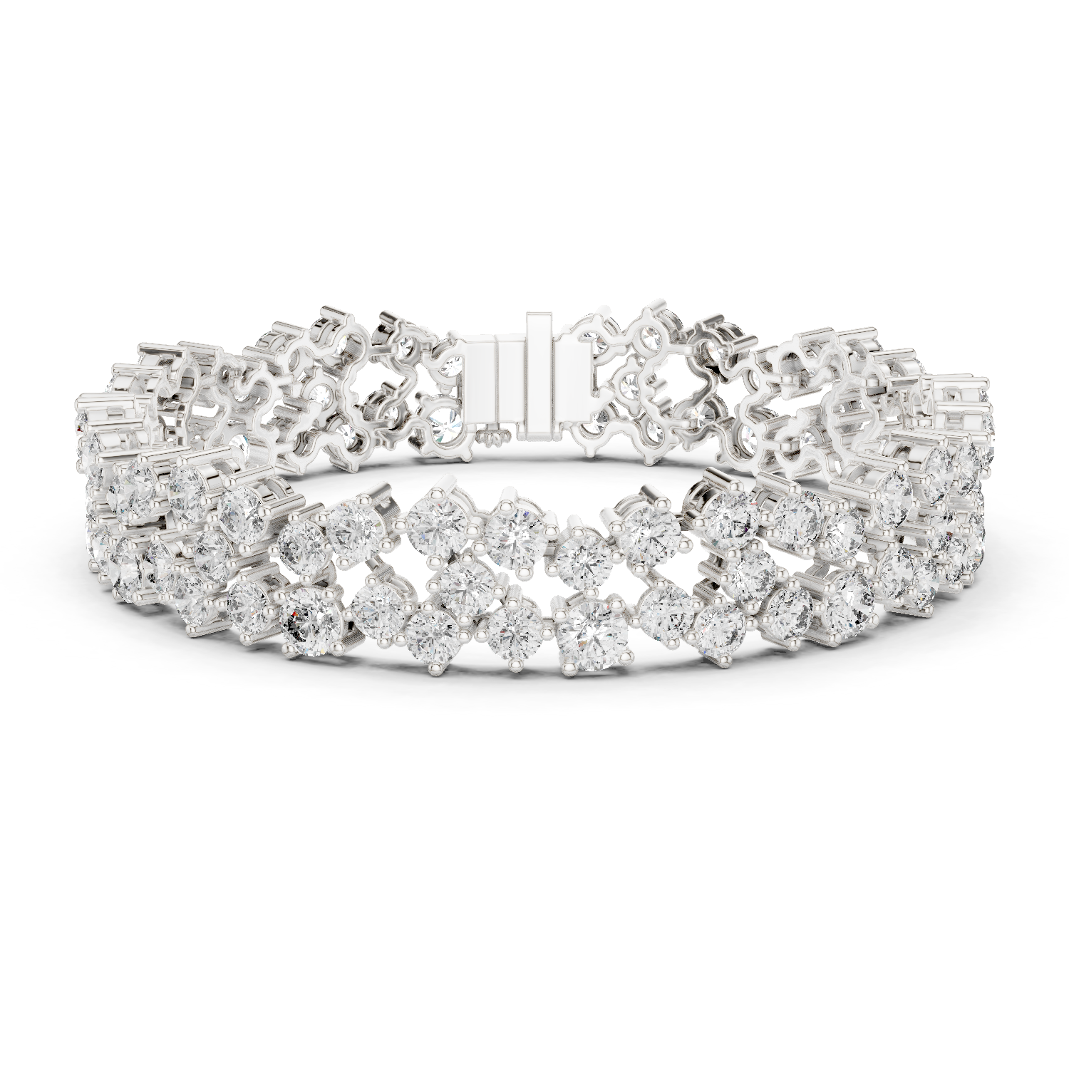 Double Row Cluster Diamond Tennis Bracelet