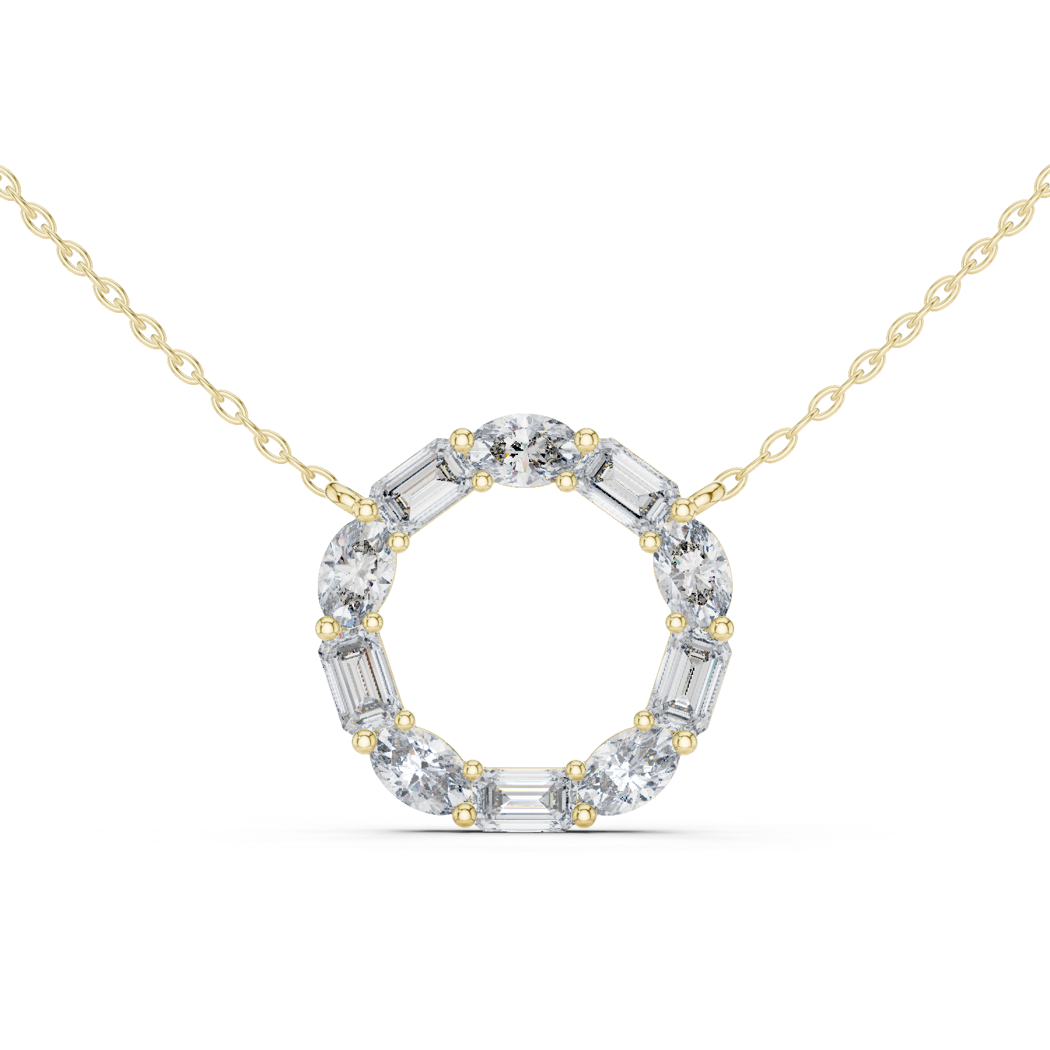Mixed-Cut Diamond Circle Pendant Necklace