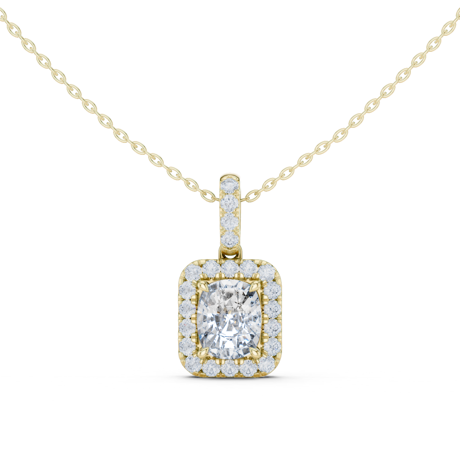 Cushion Halo Diamond Pendant Necklace