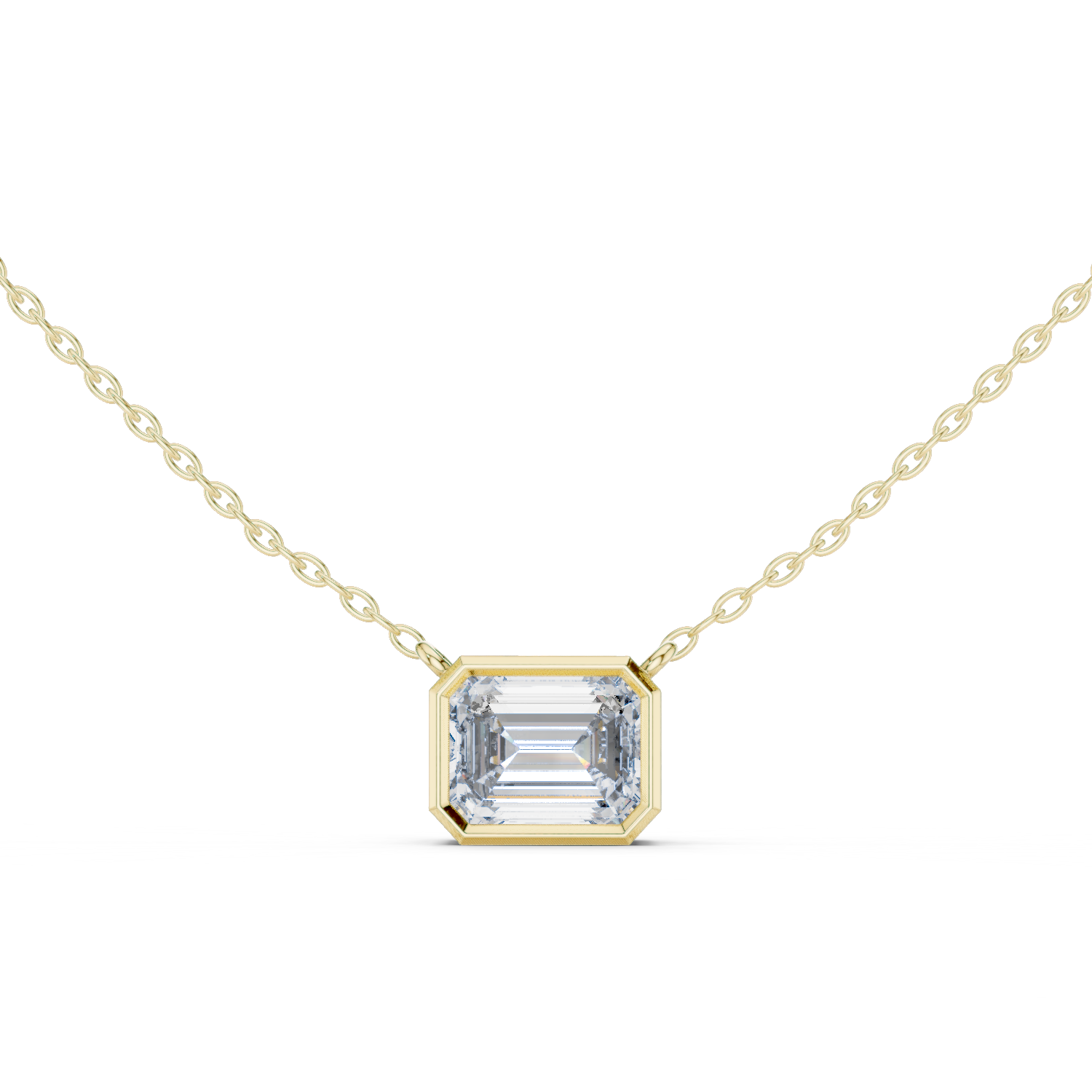 Exquisite Rose Gold Bezel-Set Emerald-Cut Diamond Pendant