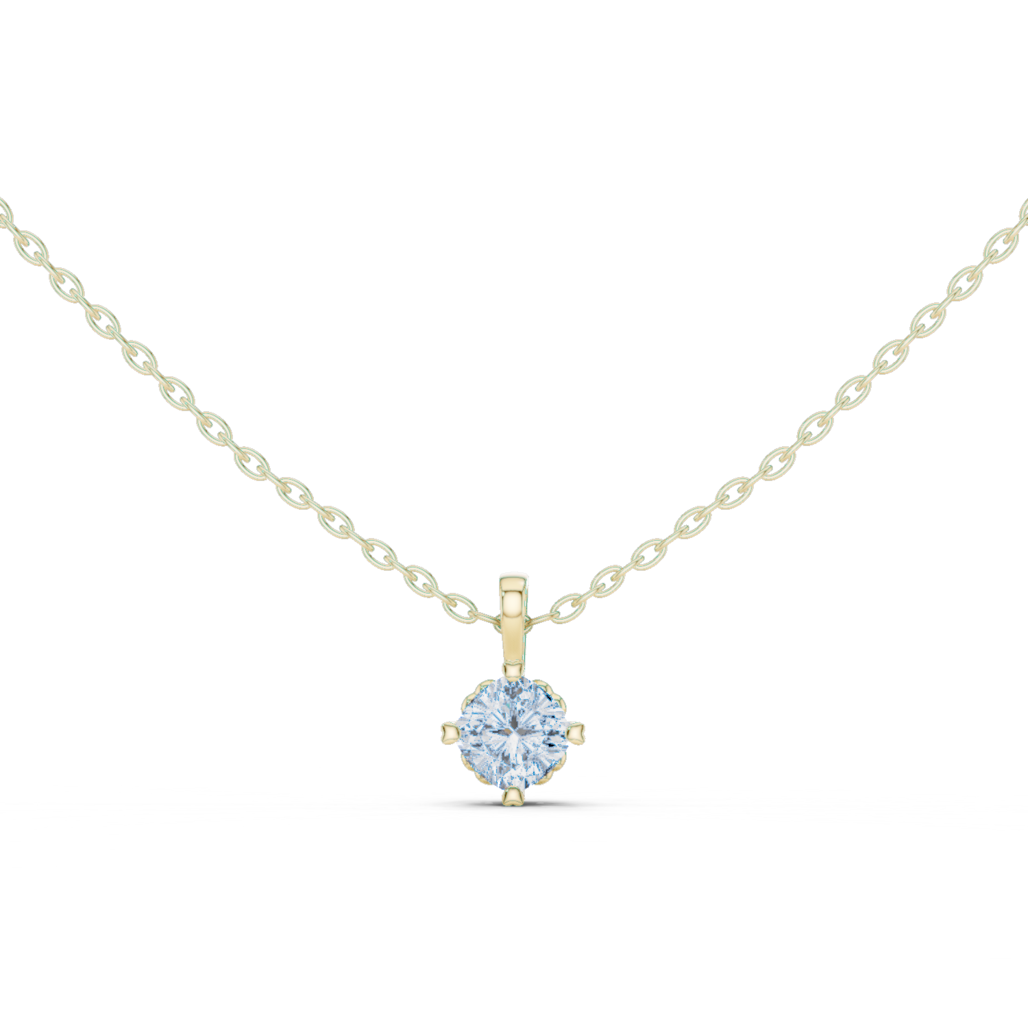 round brilliant-cut diamond solitaire pendant in a six-prong setting.