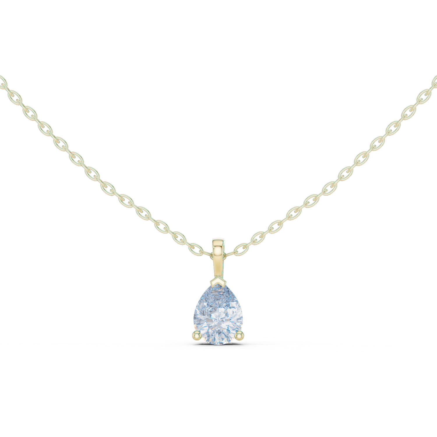 Pear-shaped diamond solitaire pendant in a three-prong setting.