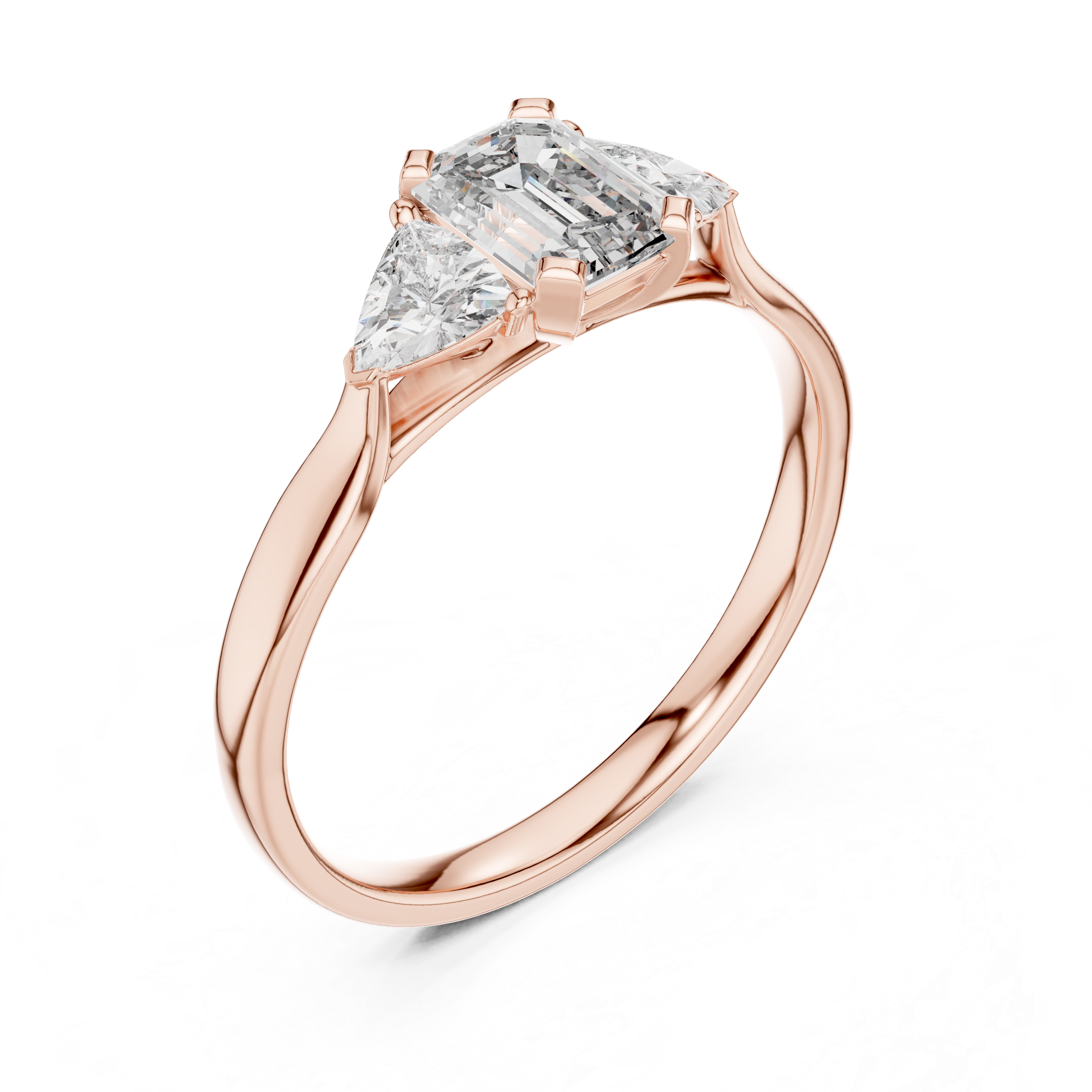 Three-Stone Diamond Ring with Emerald and Trillion Cuts