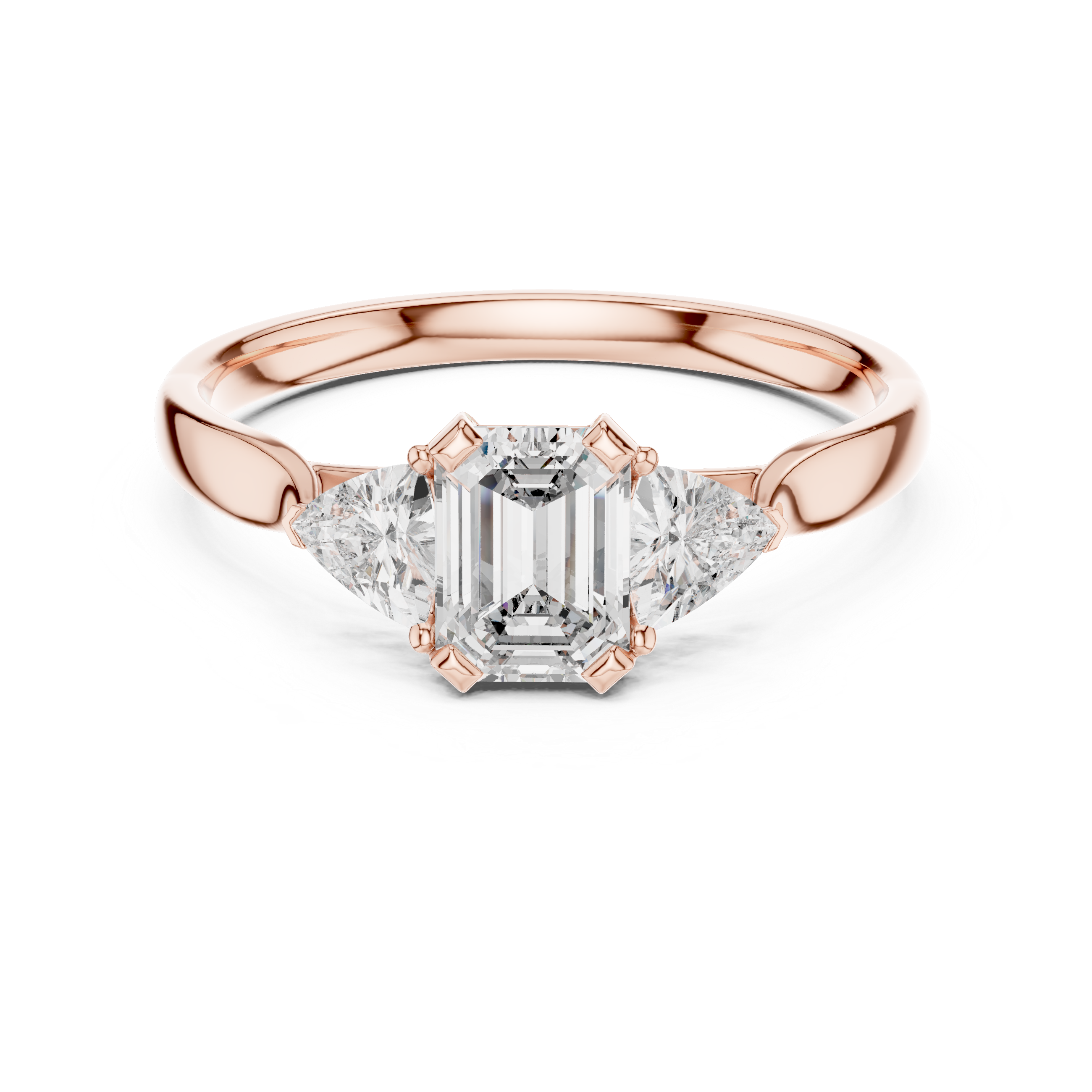 Three-Stone Diamond Ring with Emerald and Trillion Cuts