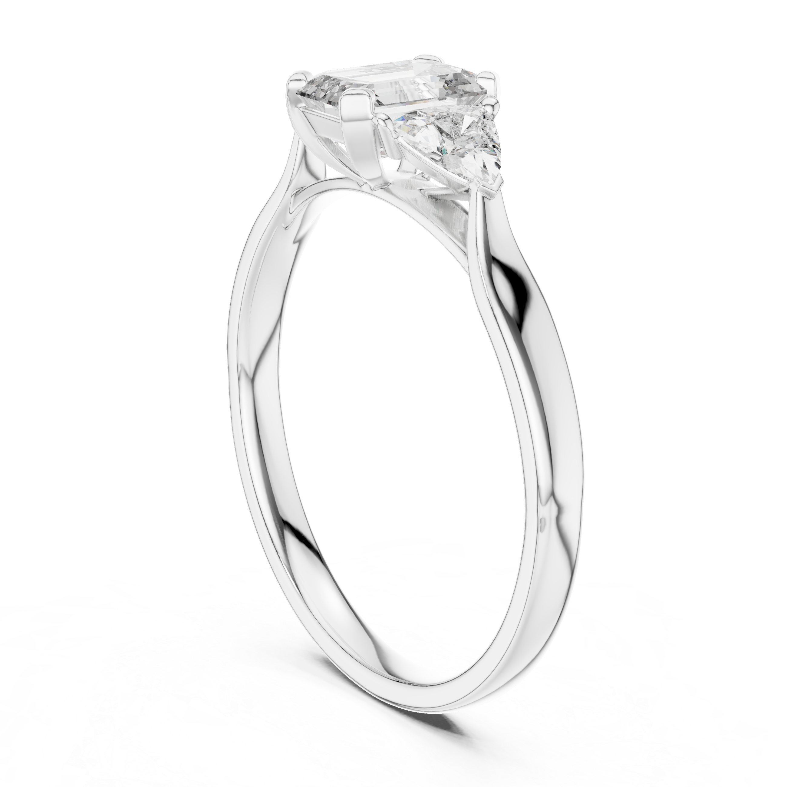 Three-Stone Diamond Ring with Emerald and Trillion Cuts