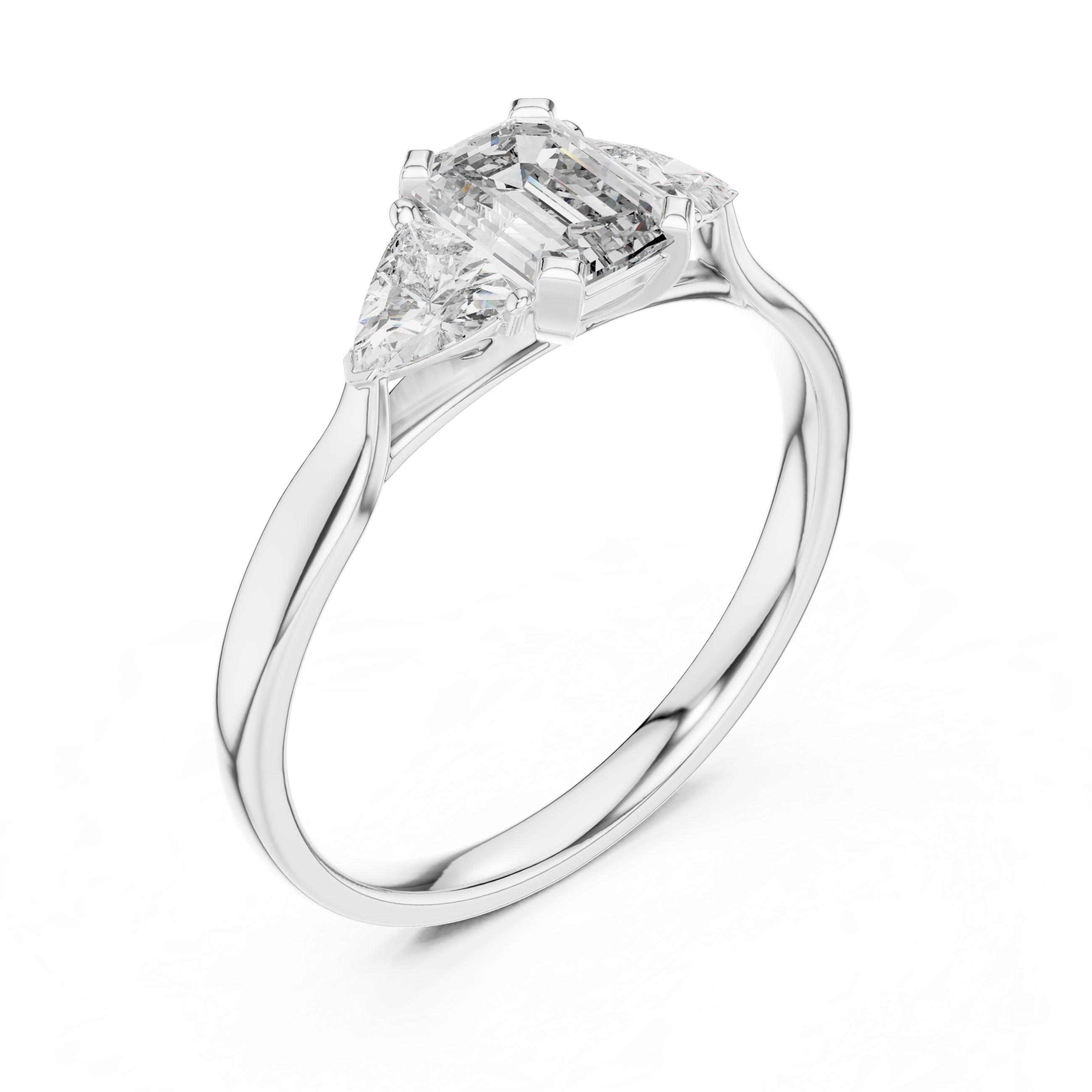Three-Stone Diamond Ring with Emerald and Trillion Cuts