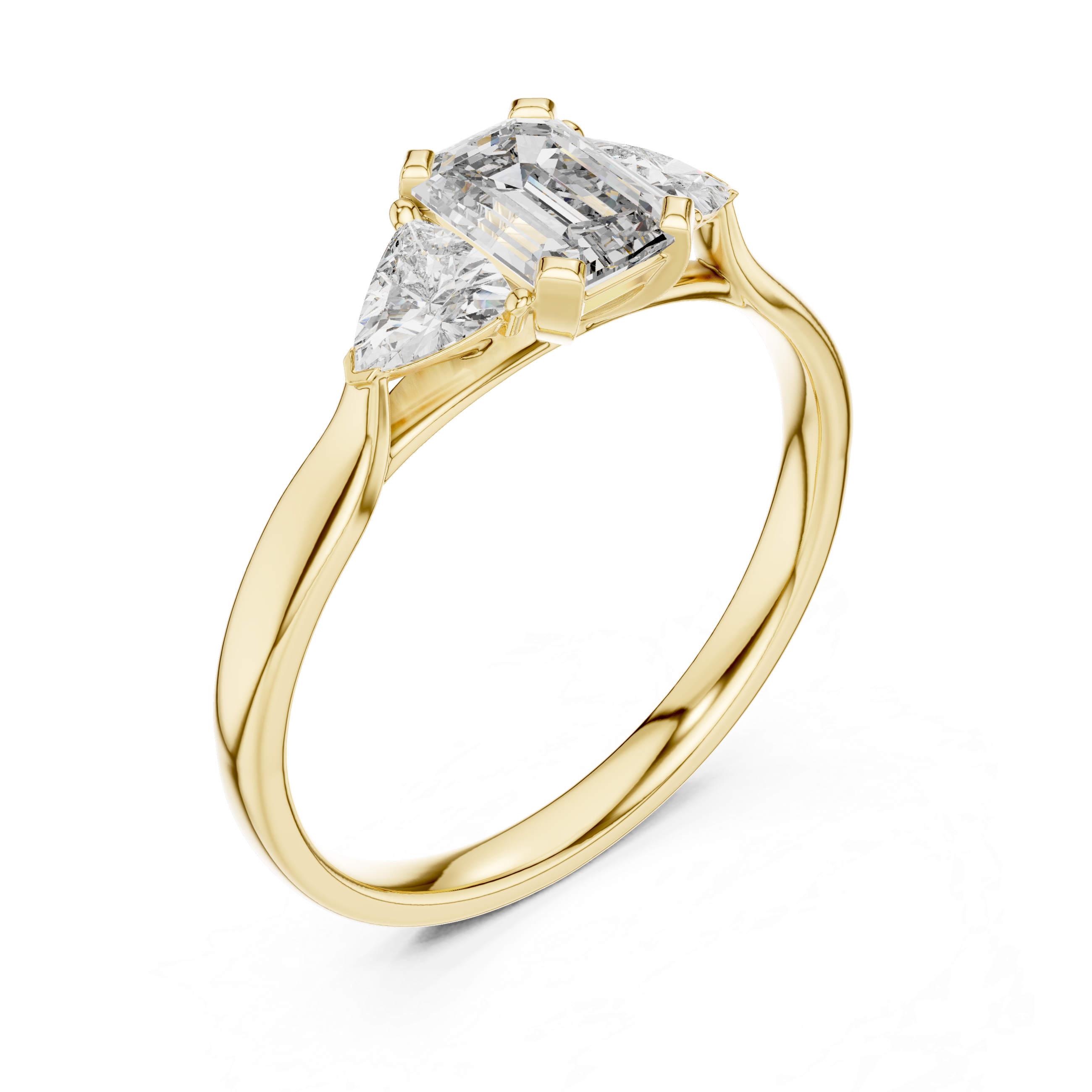 Three-Stone Diamond Ring with Emerald and Trillion Cuts