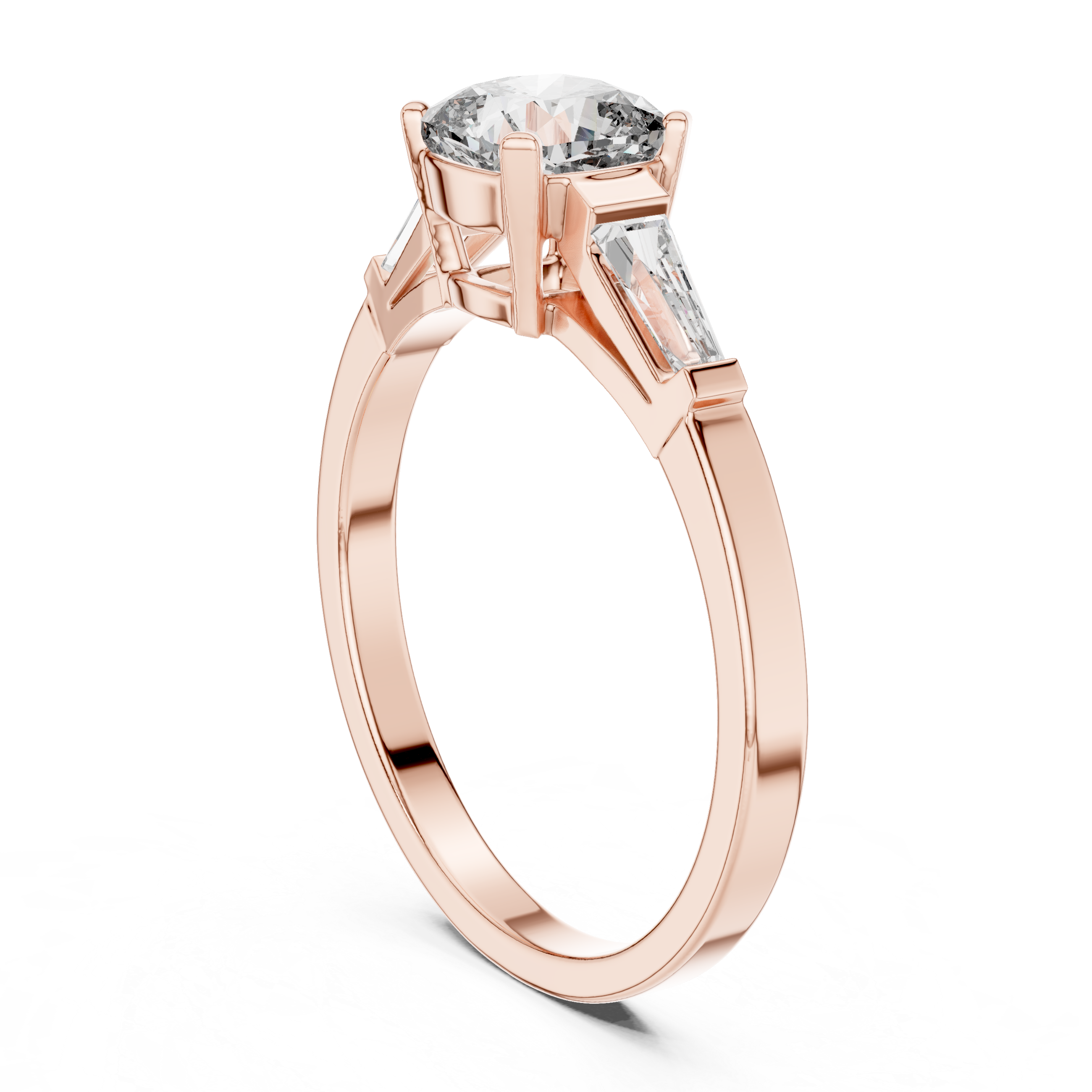 Three-Stone Engagement Ring with Round Brilliant and Tapered Baguette Diamonds