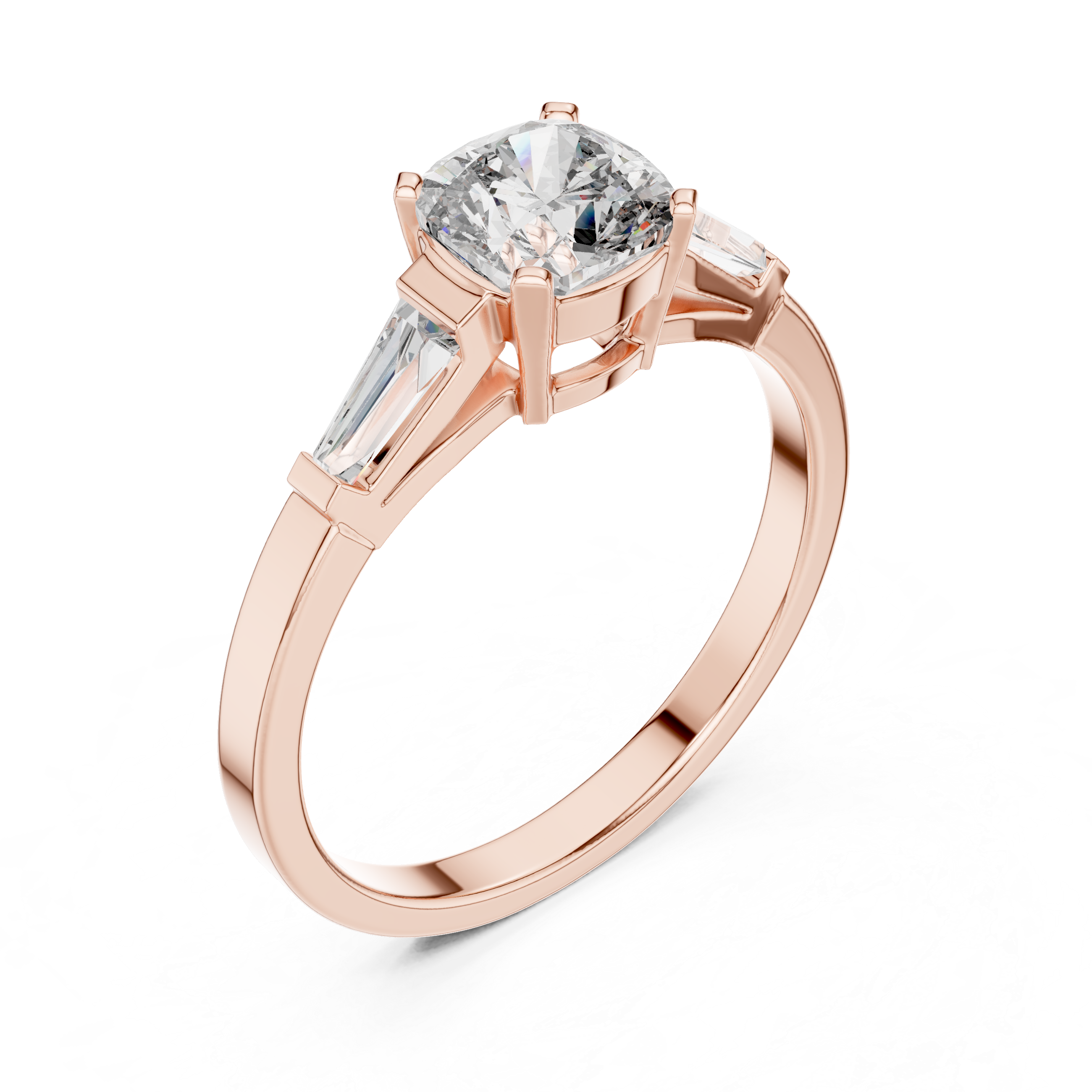 Three-Stone Engagement Ring with Round Brilliant and Tapered Baguette Diamonds