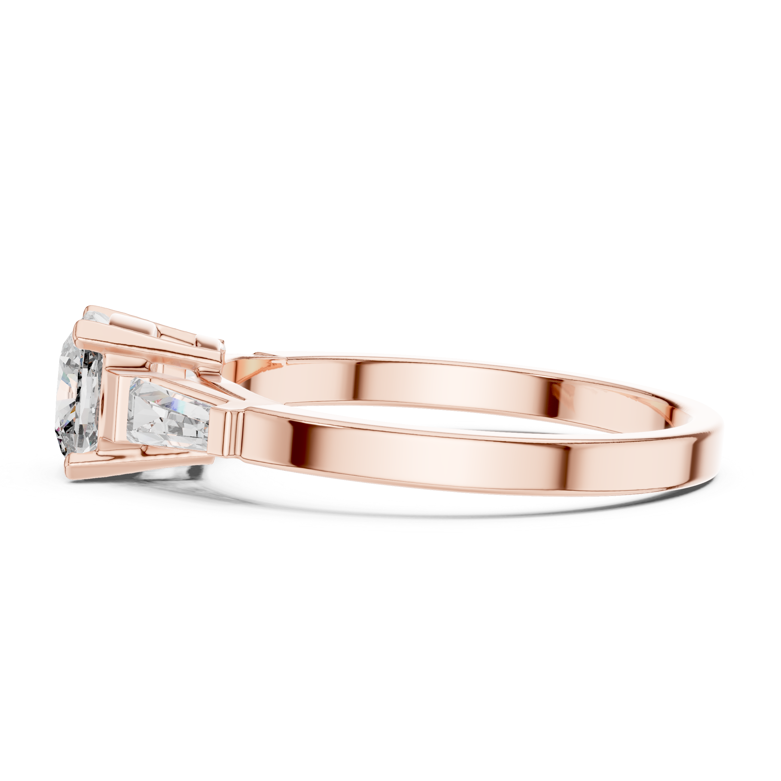 Three-Stone Engagement Ring with Round Brilliant and Tapered Baguette Diamonds
