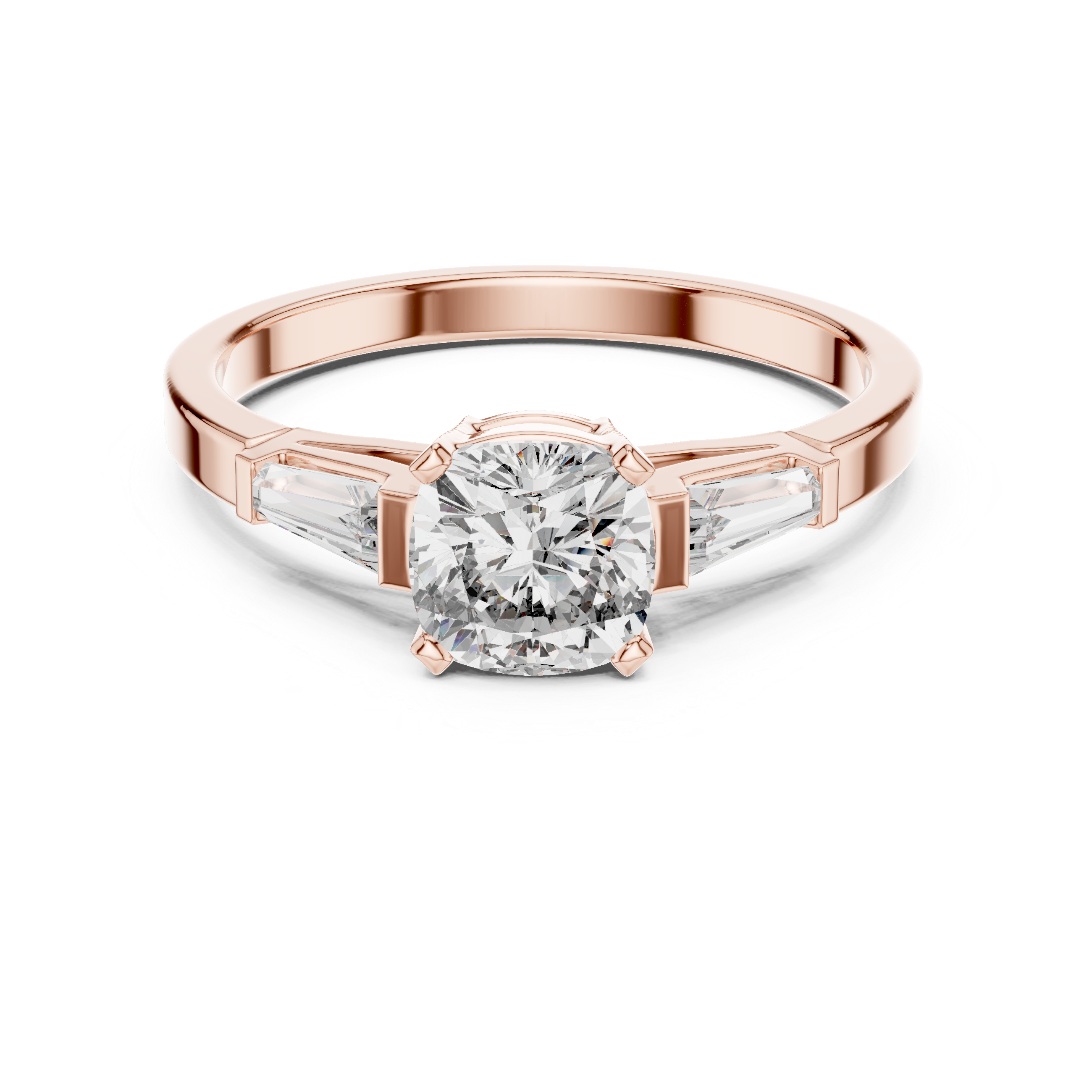 Three-Stone Engagement Ring with Round Brilliant and Tapered Baguette Diamonds