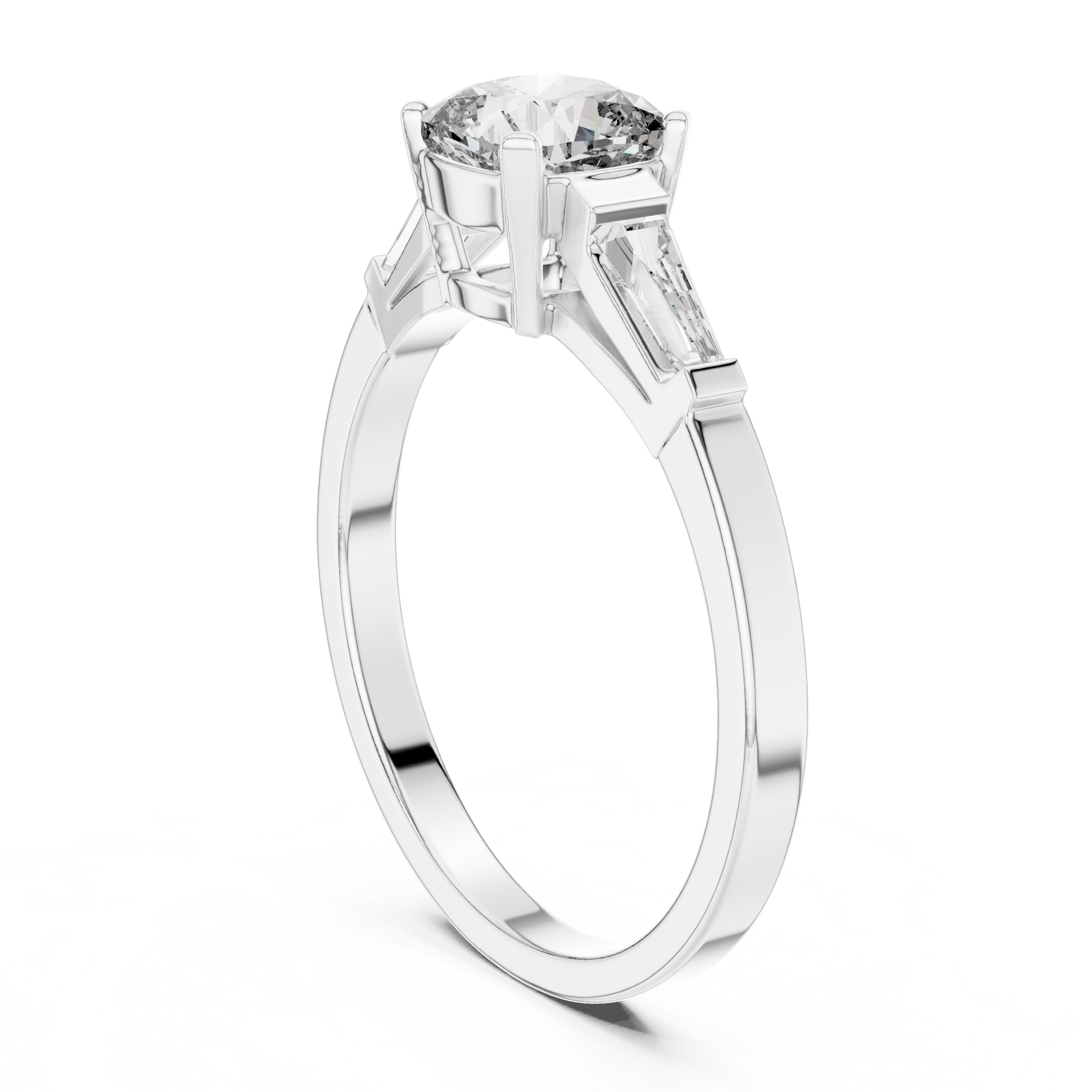 Three-Stone Engagement Ring with Round Brilliant and Tapered Baguette Diamonds