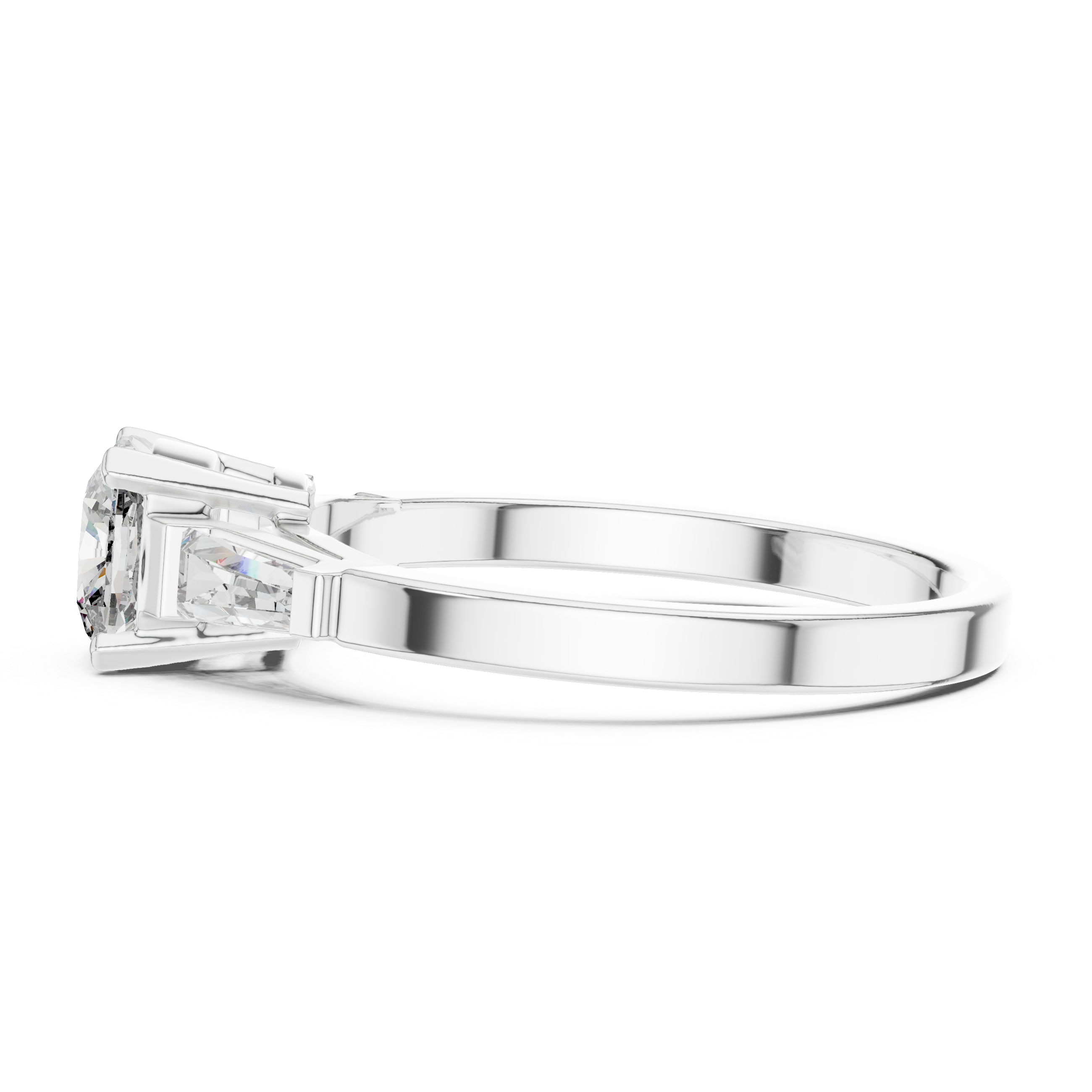 Three-Stone Engagement Ring with Round Brilliant and Tapered Baguette Diamonds