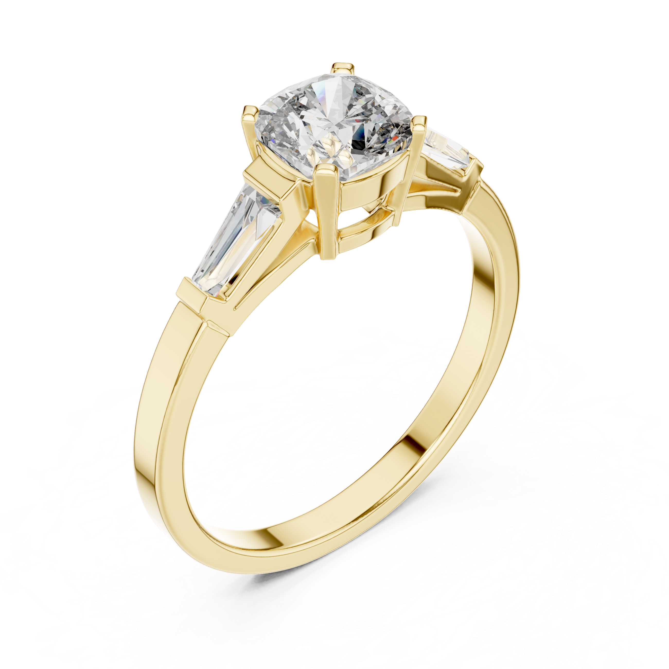 Three-Stone Engagement Ring with Round Brilliant and Tapered Baguette Diamonds