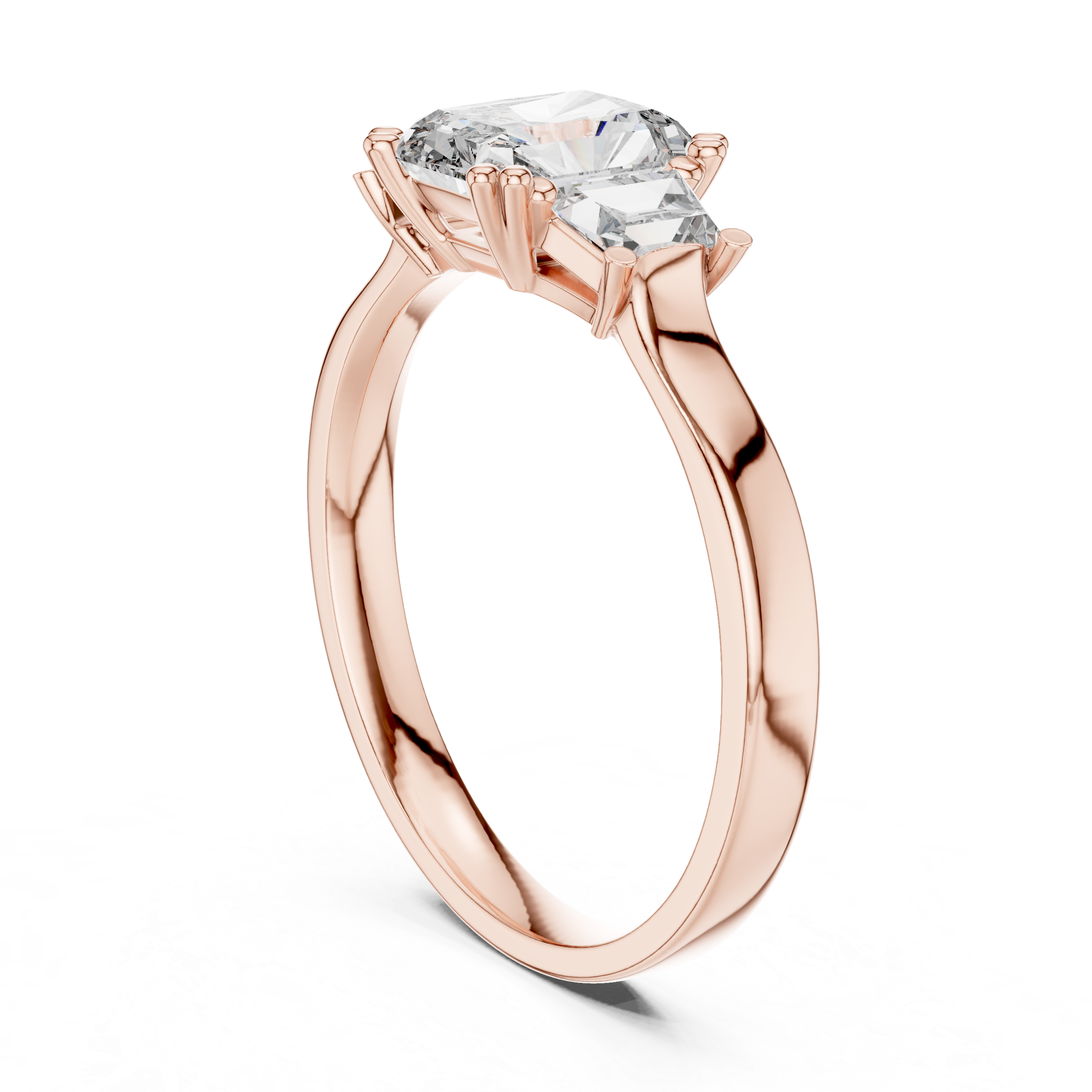Engagement Ring with Emerald-Cut Center and Asscher Side Diamonds