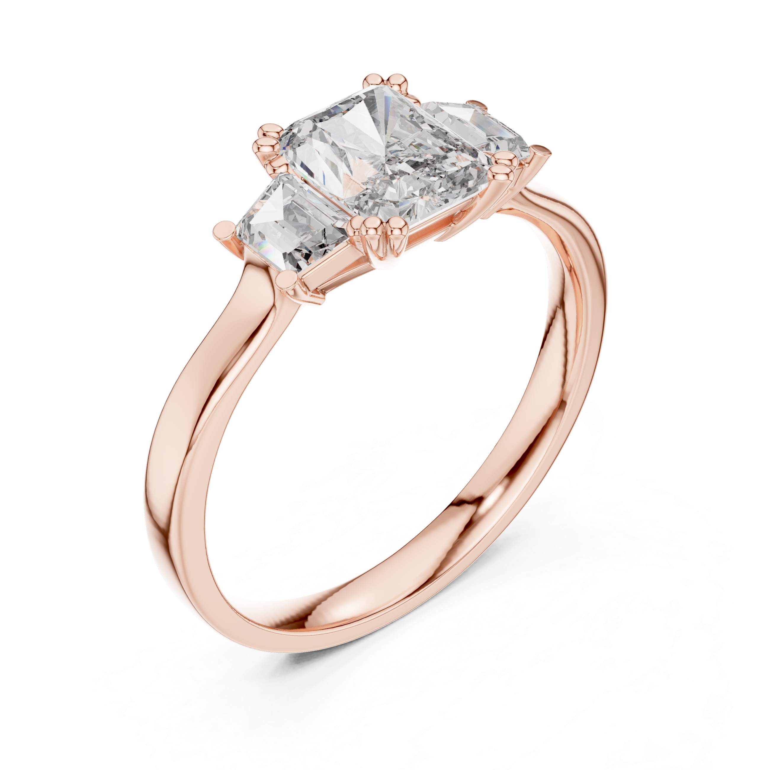 Engagement Ring with Emerald-Cut Center and Asscher Side Diamonds