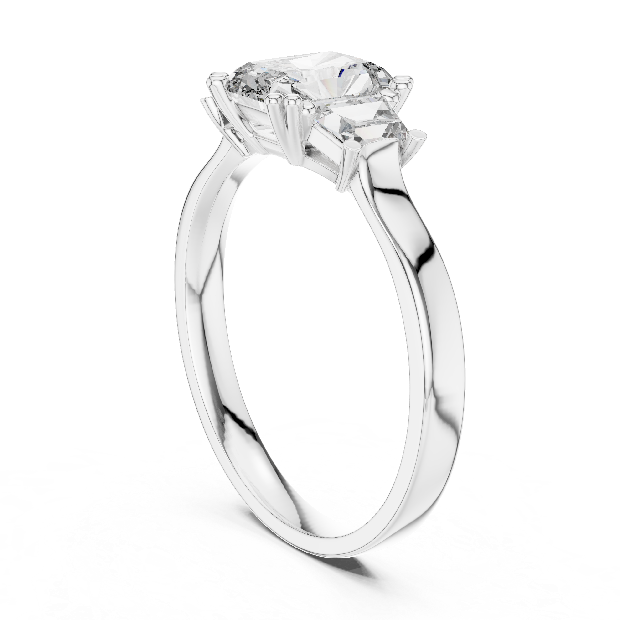 Engagement Ring with Emerald-Cut Center and Asscher Side Diamonds