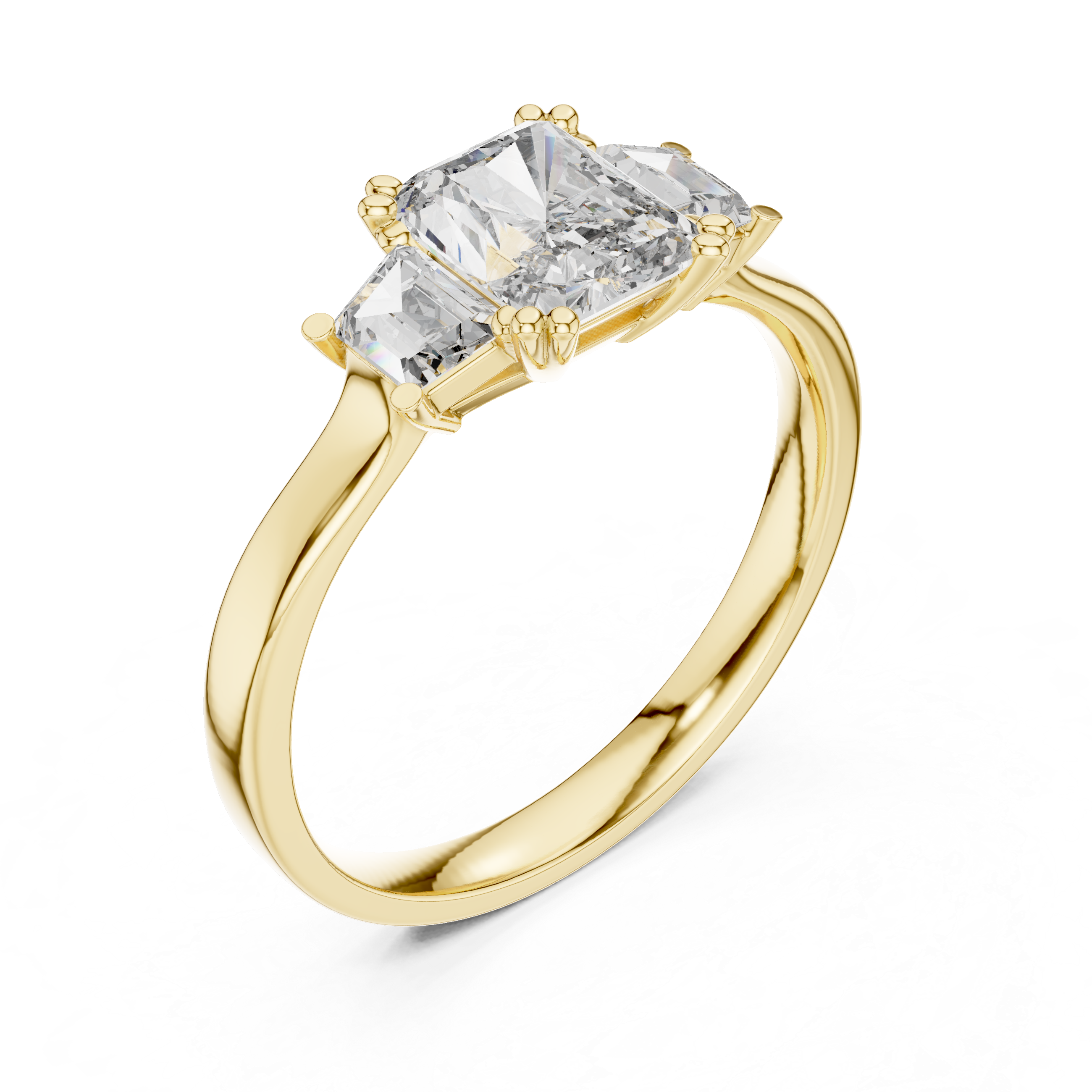 Engagement Ring with Emerald-Cut Center and Asscher Side Diamonds
