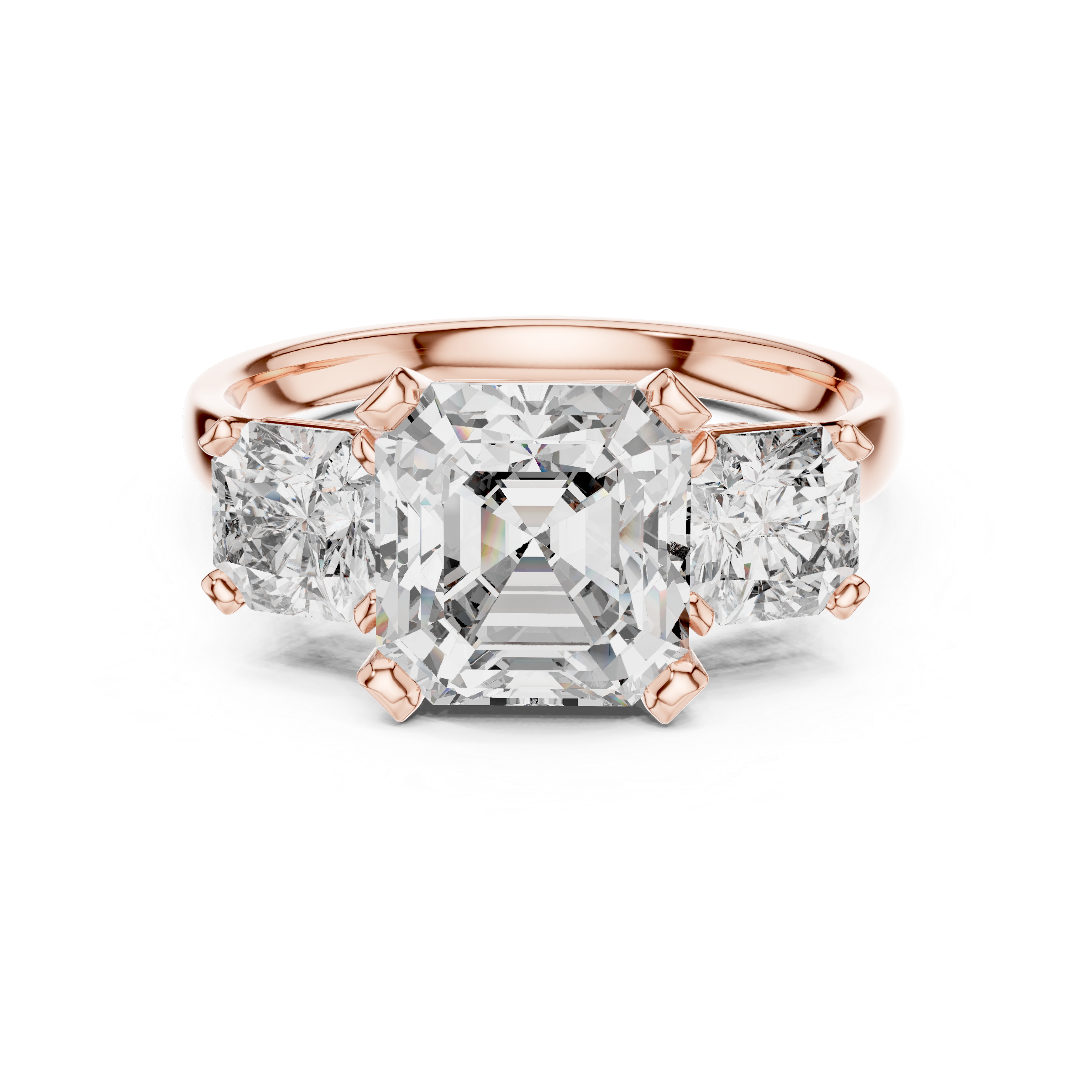 Engagement Ring with Cushion-Cut Center and Trillion Side Diamonds