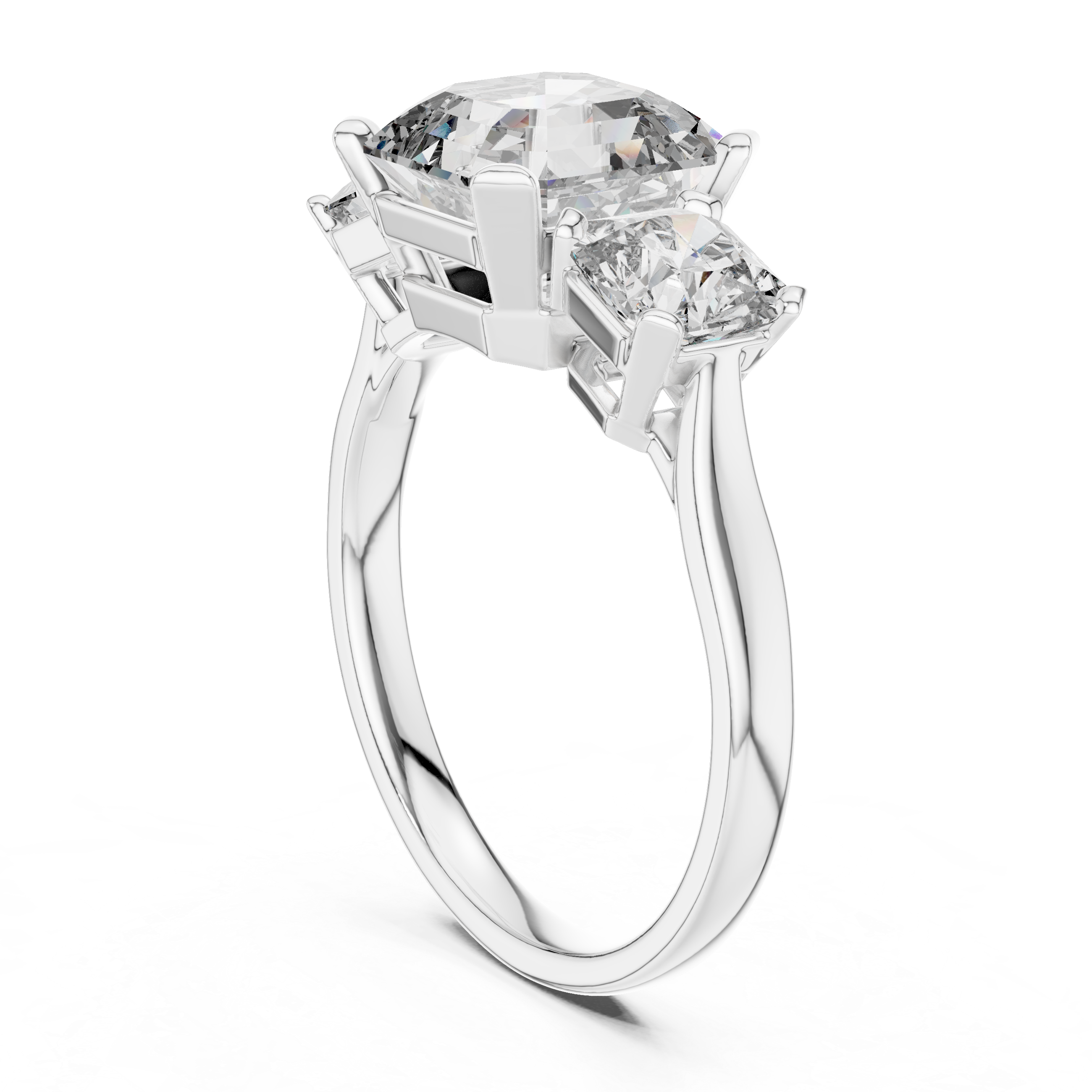 Engagement Ring with Cushion-Cut Center and Trillion Side Diamonds